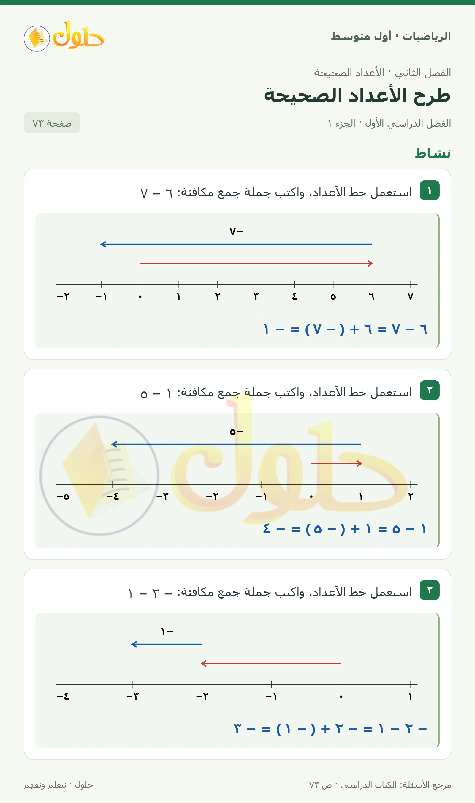 حل الرياضيات للصف الأول المتوسط صفحة ٧٣ - الجزء ١