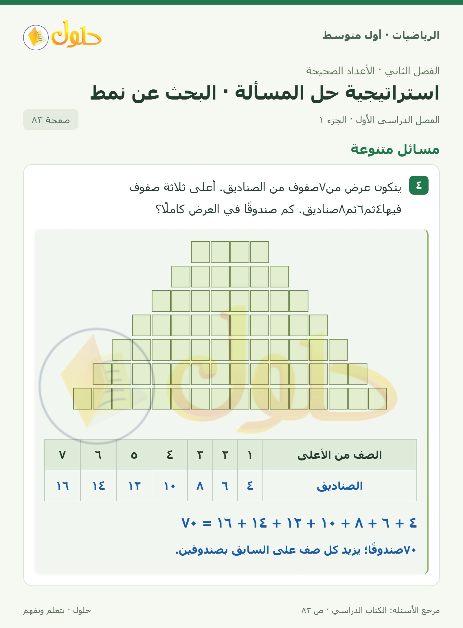 حل الرياضيات للصف الأول المتوسط صفحة ٨٣ - الجزء ١