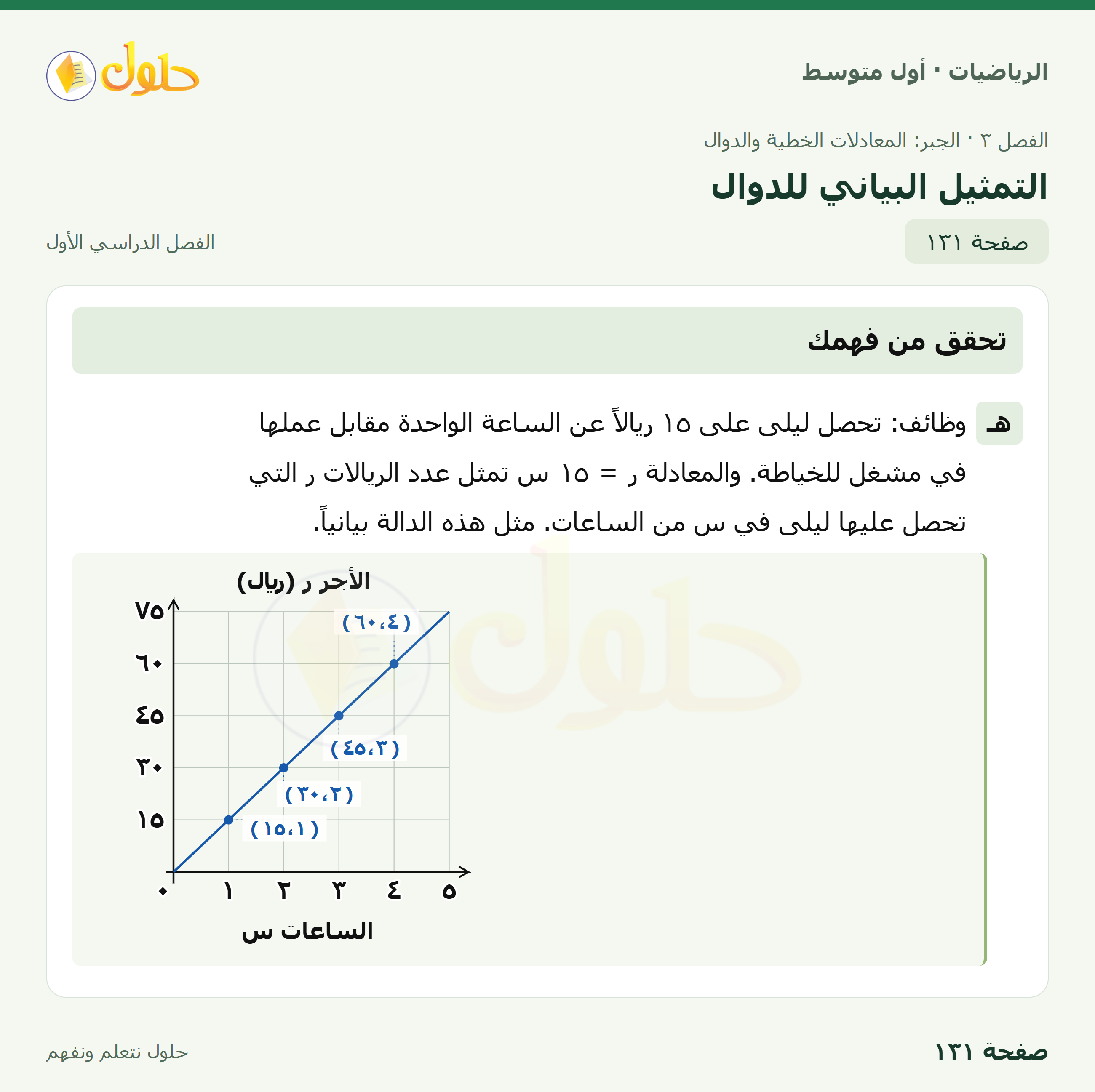 حل الرياضيات للصف الأول المتوسط صفحة ١٣١ - الجزء ١