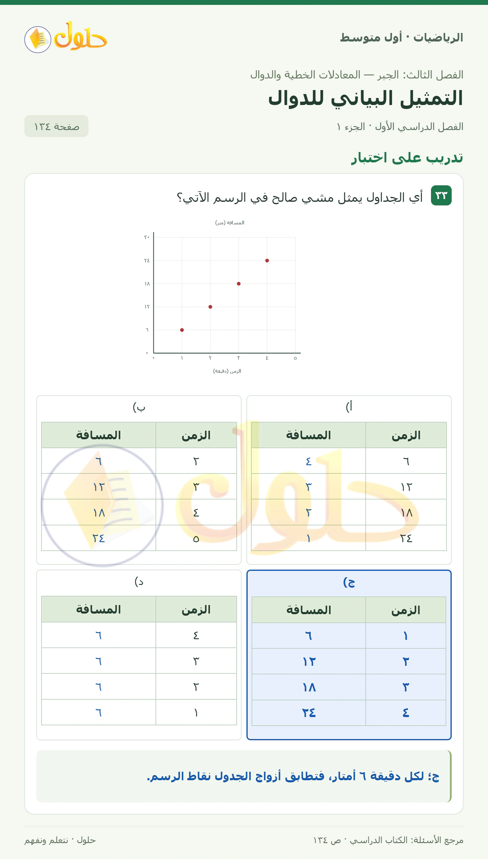 حل الرياضيات للصف الأول المتوسط صفحة ١٣٤ - الجزء ١