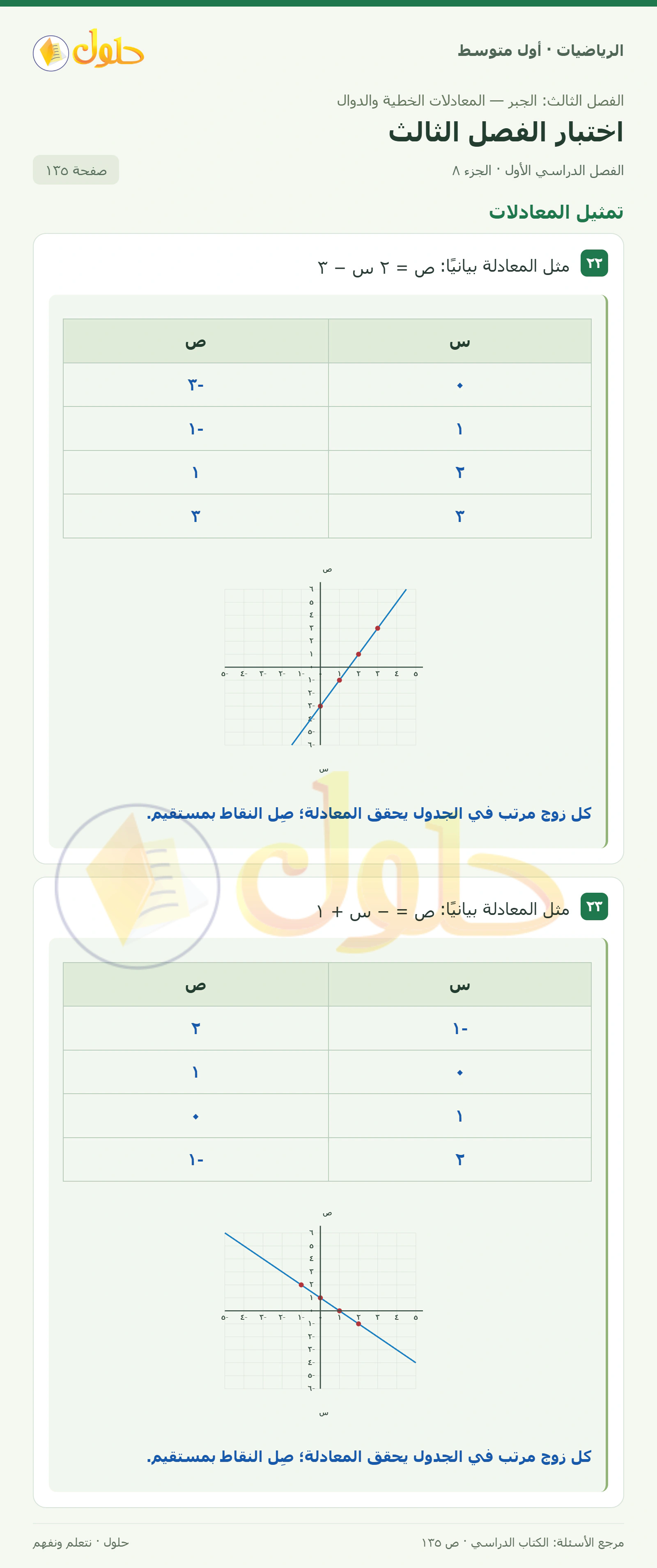 حل الرياضيات للصف الأول المتوسط صفحة ١٣٥ - الجزء ٨