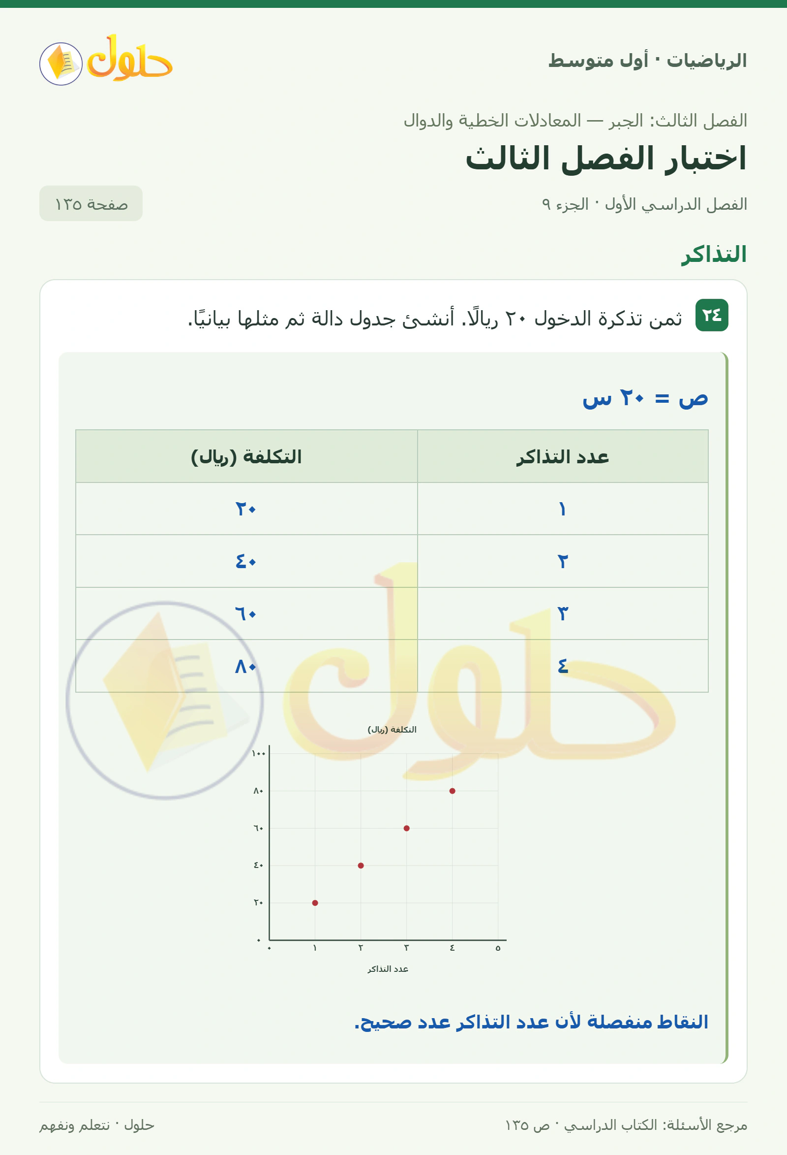 حل الرياضيات للصف الأول المتوسط صفحة ١٣٥ - الجزء ٩