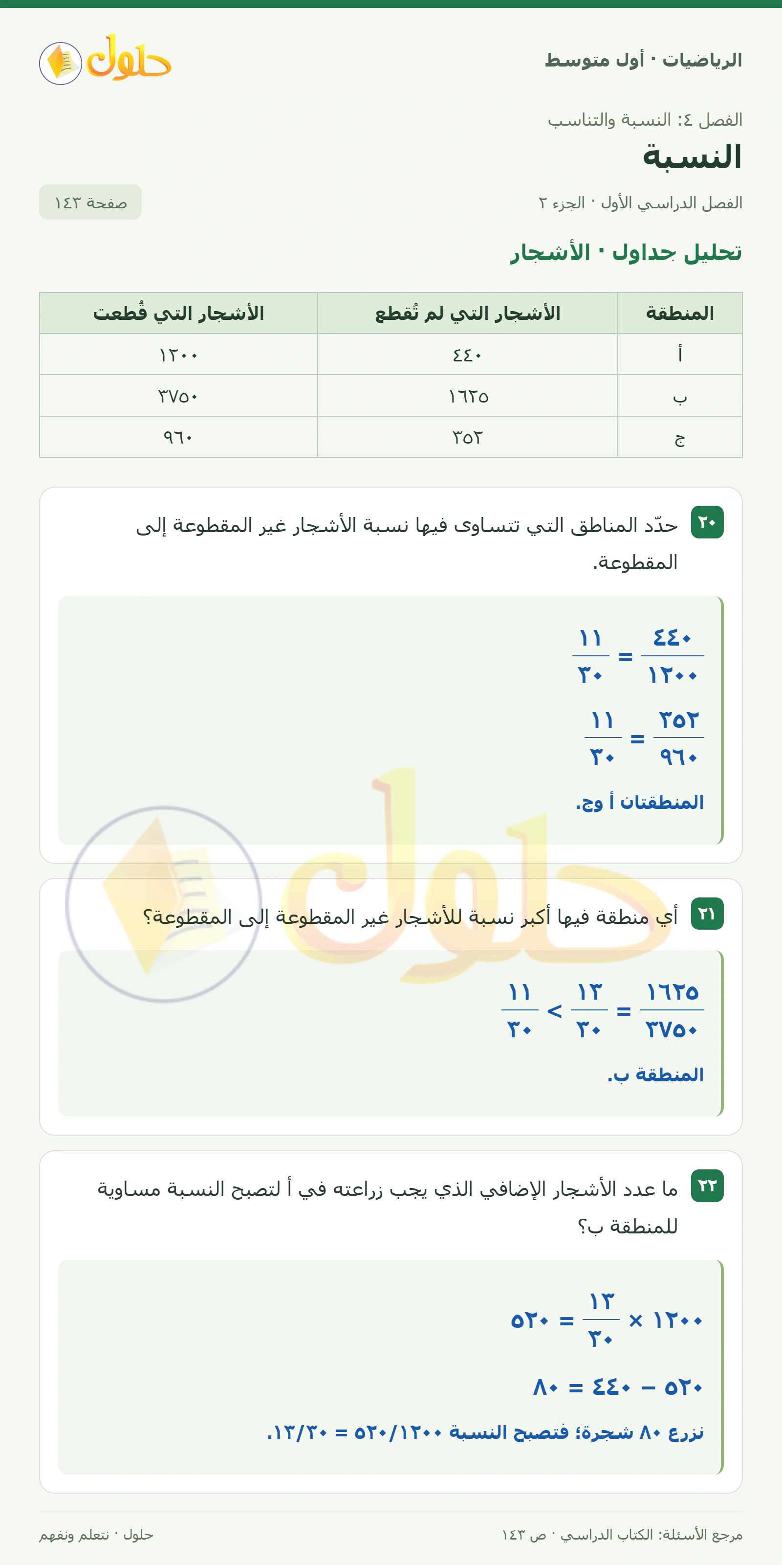 حل الرياضيات للصف الأول المتوسط صفحة ١٤٣ - الجزء ٢
