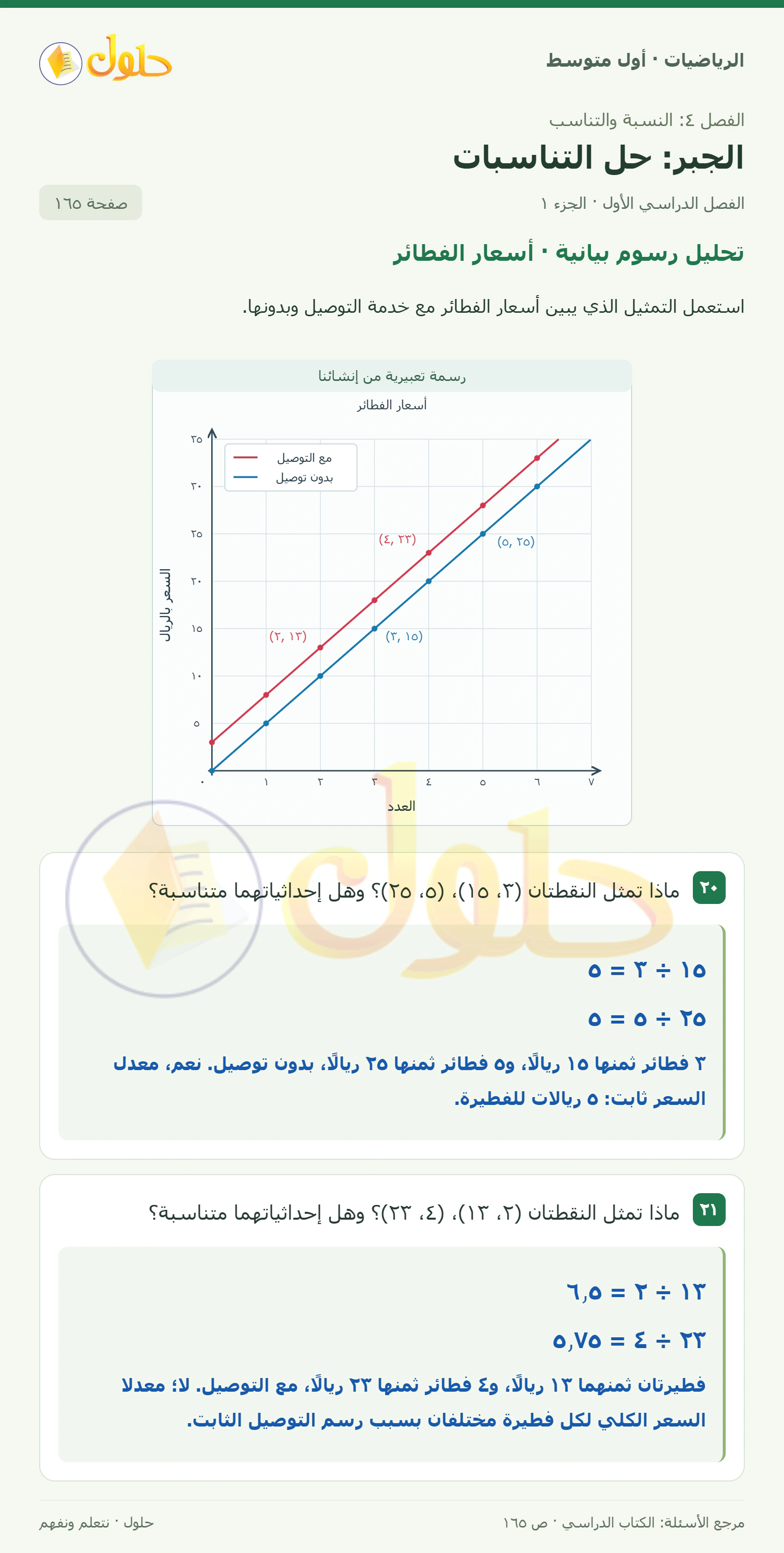 حل الرياضيات للصف الأول المتوسط صفحة ١٦٥ - الجزء ١