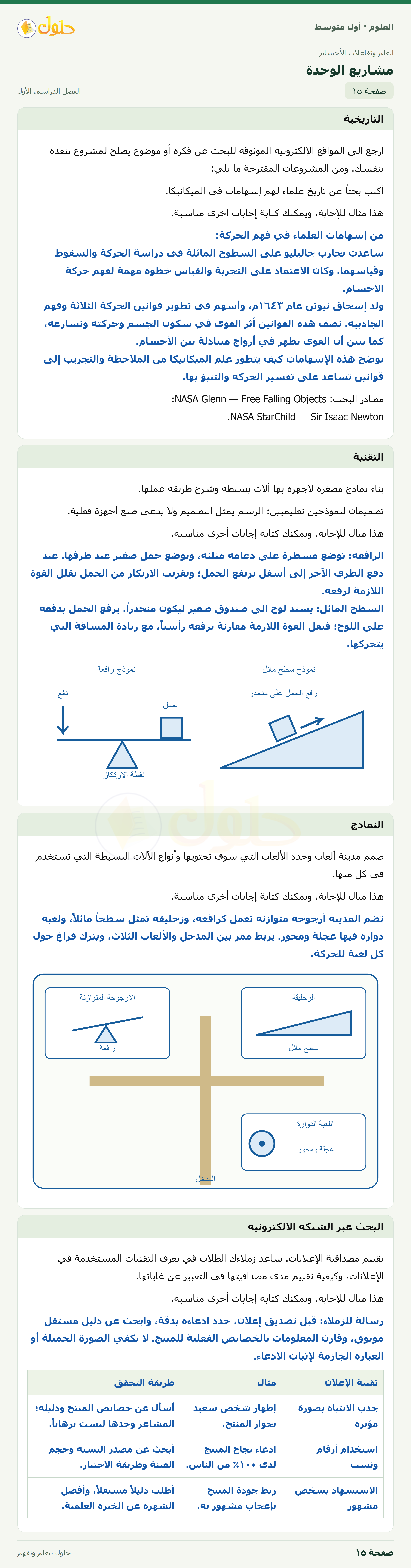 حل العلوم للصف الأول المتوسط صفحة ١٥ - الجزء ١