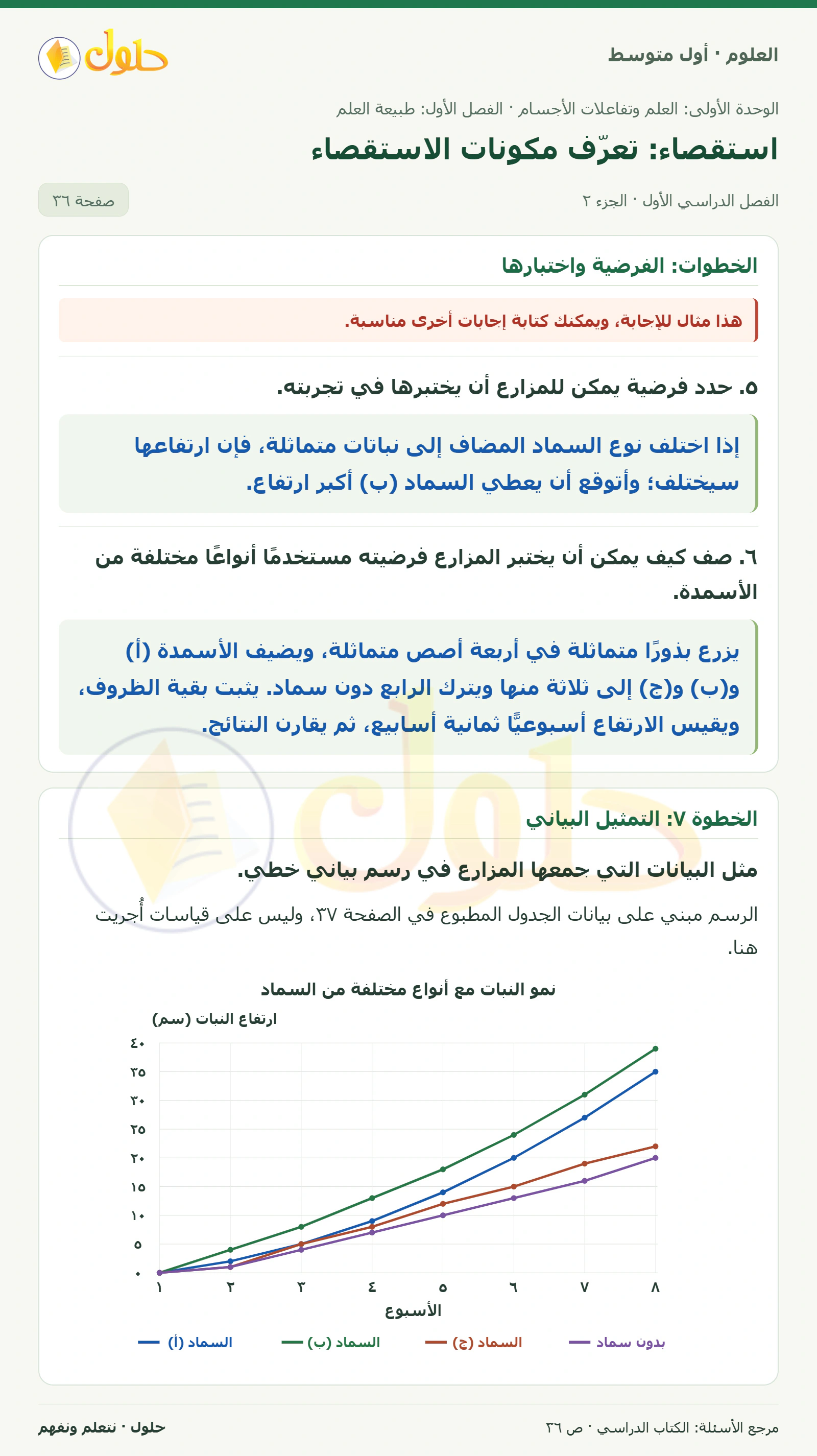 حل علوم الصف الأول المتوسط صفحة 36 الجزء 2
