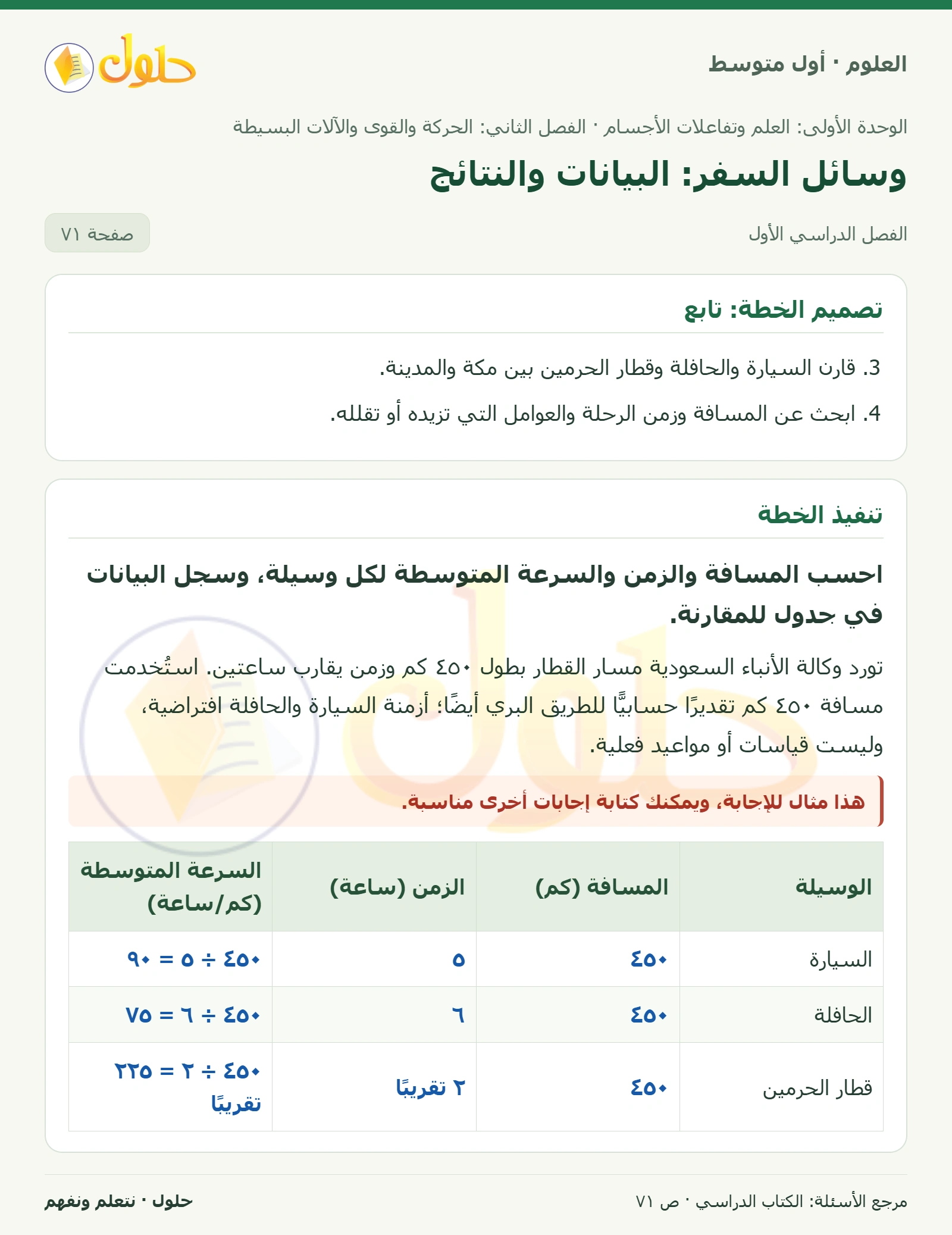 حل علوم الصف الأول المتوسط صفحة 71 الجزء 1