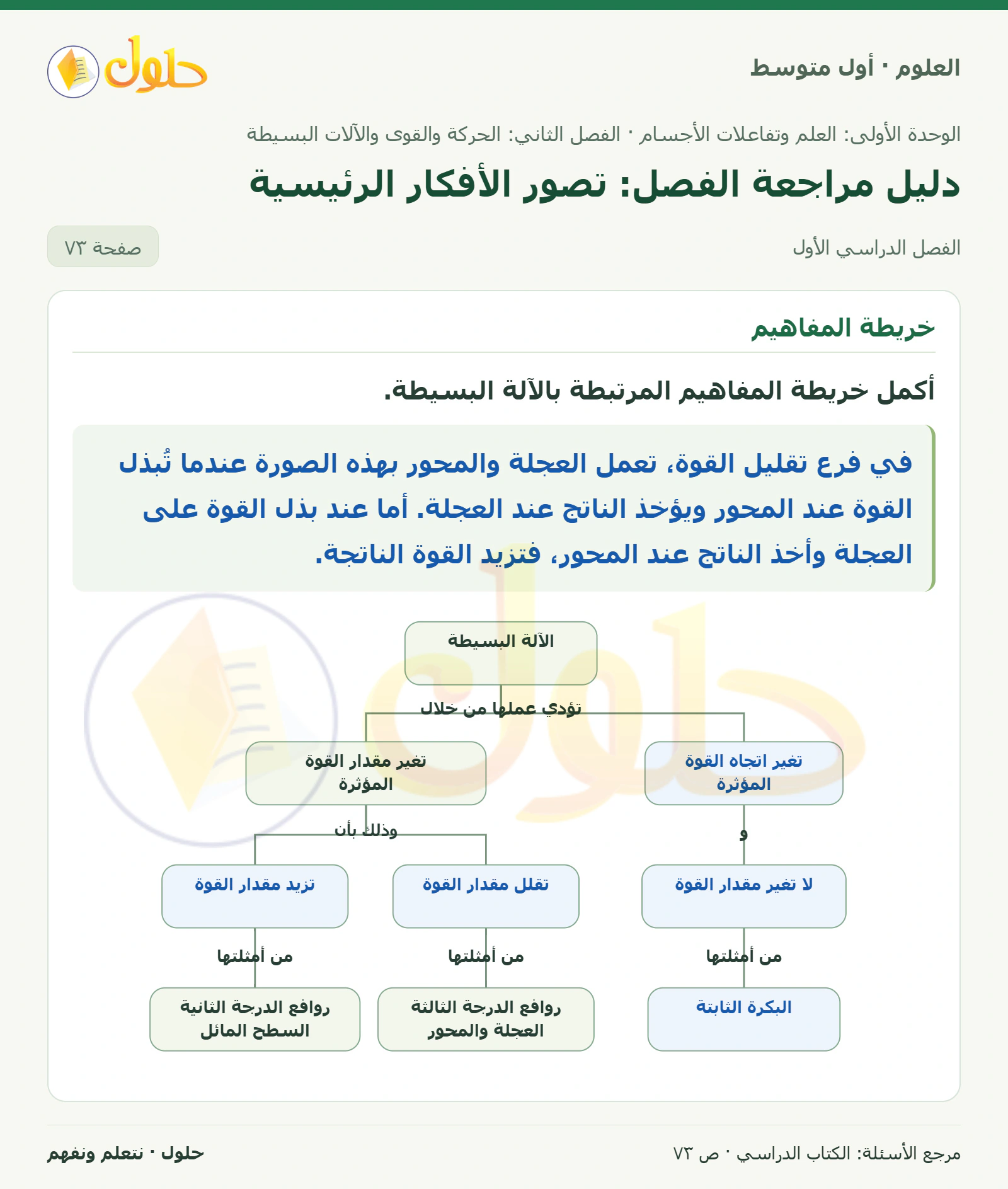 حل علوم الصف الأول المتوسط صفحة 73 الجزء 1