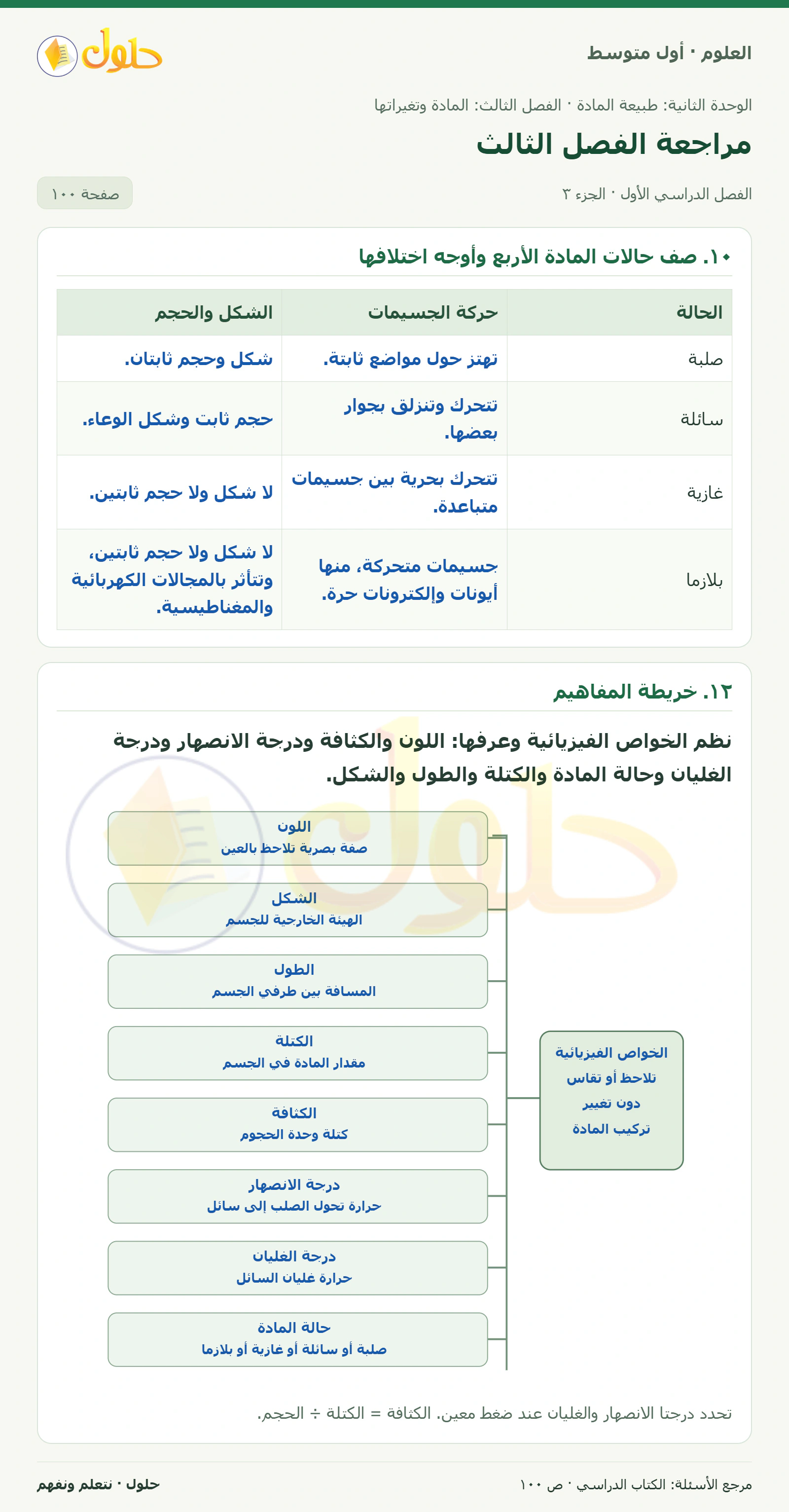 حل علوم الصف الأول المتوسط صفحة 100 الجزء 3