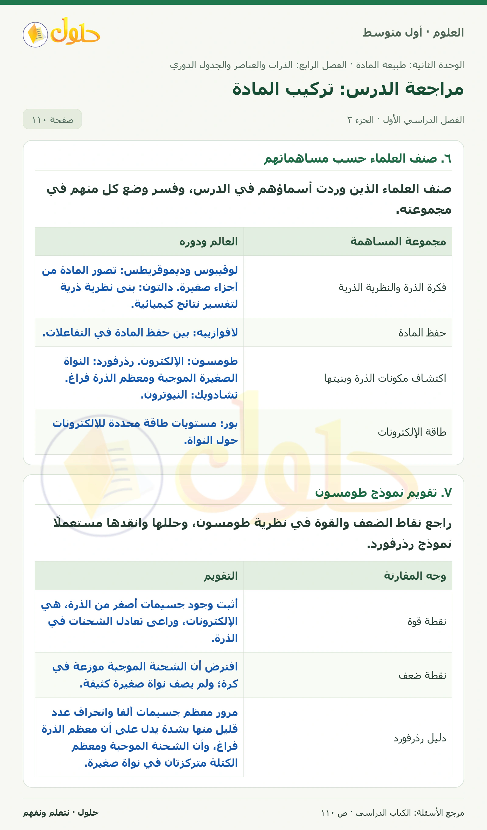 حل علوم الصف الأول المتوسط صفحة 110 الجزء 3