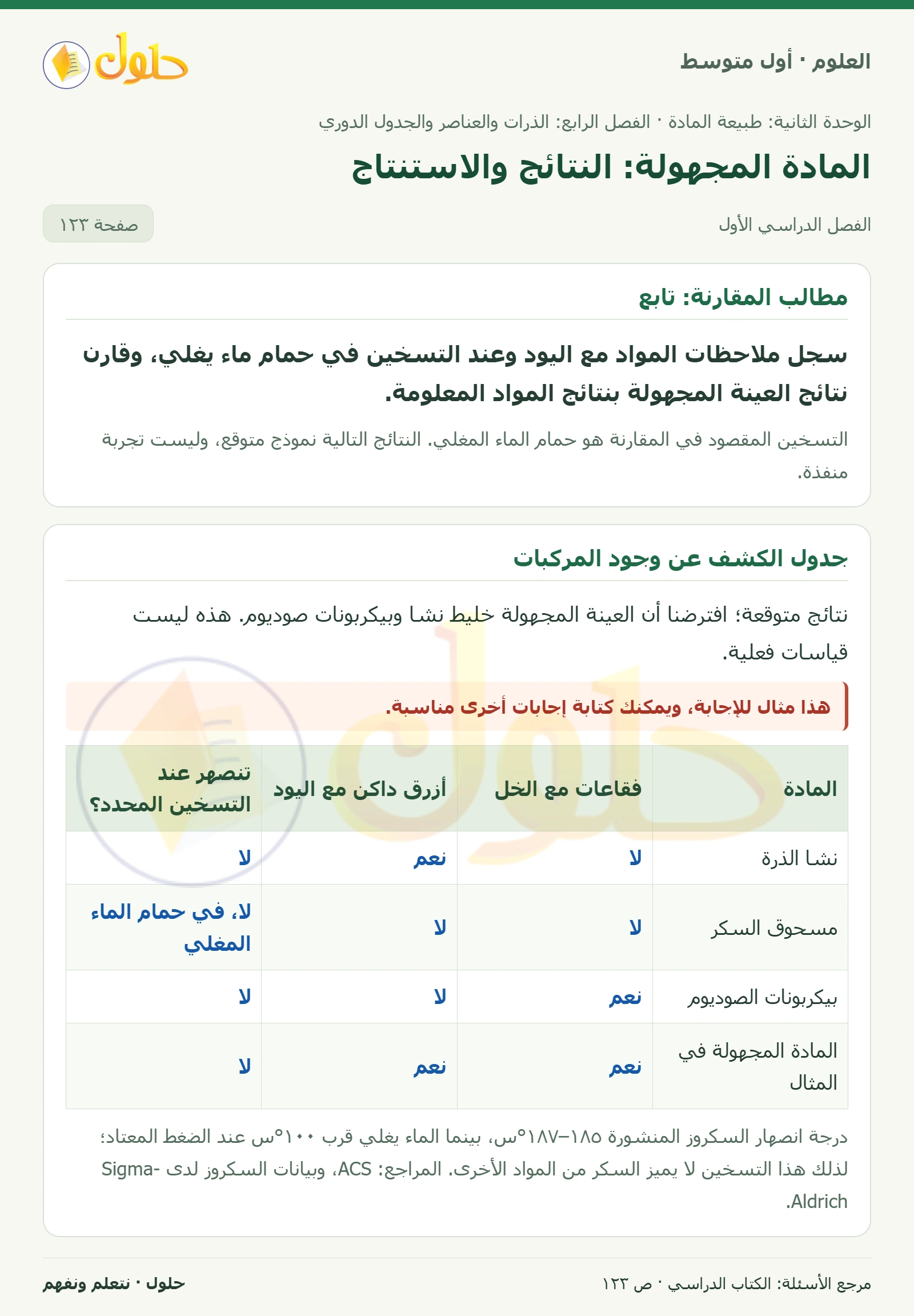 حل علوم الصف الأول المتوسط صفحة 123 الجزء 1