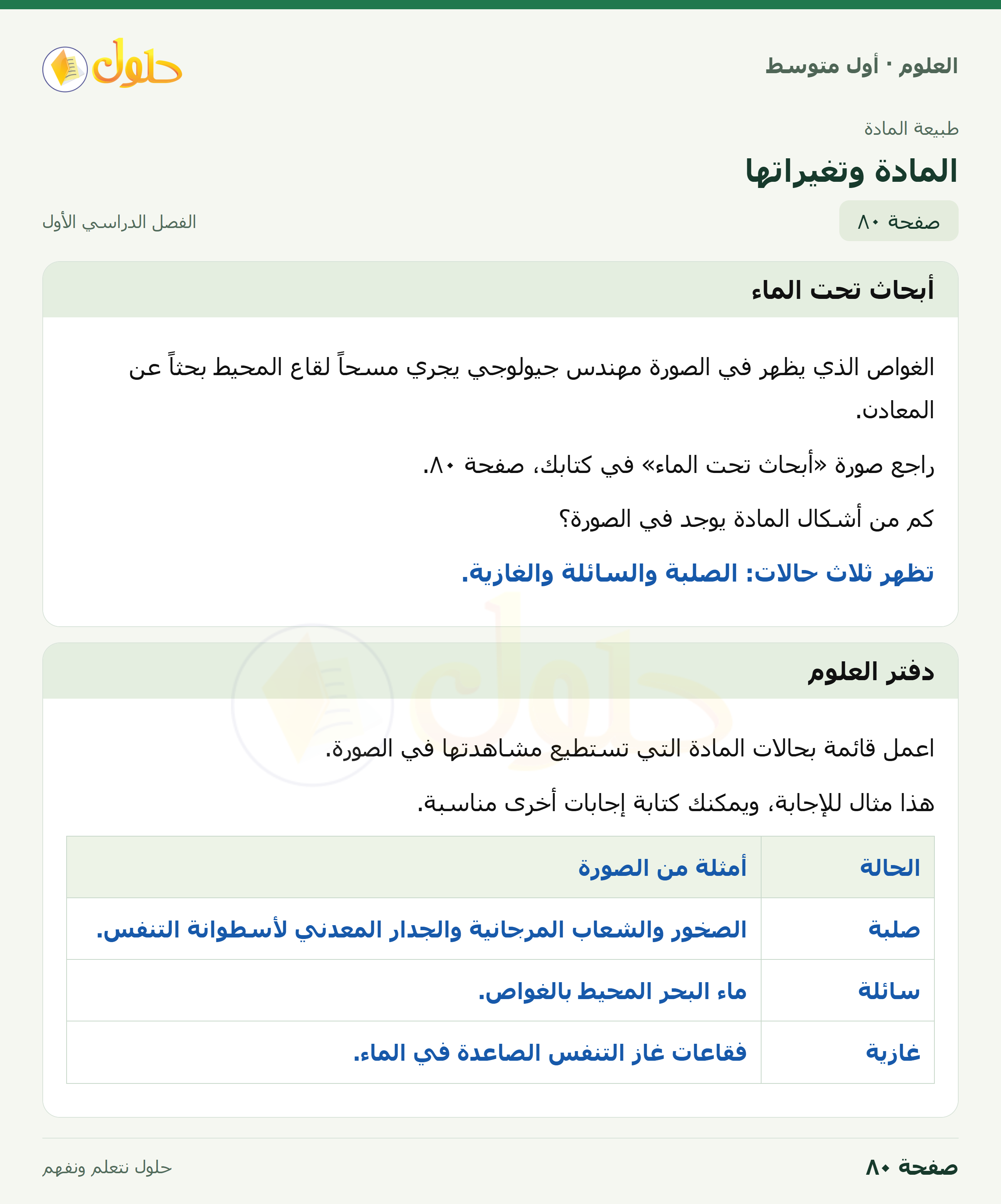حل العلوم للصف الأول المتوسط صفحة ٨٠ - الجزء ١
