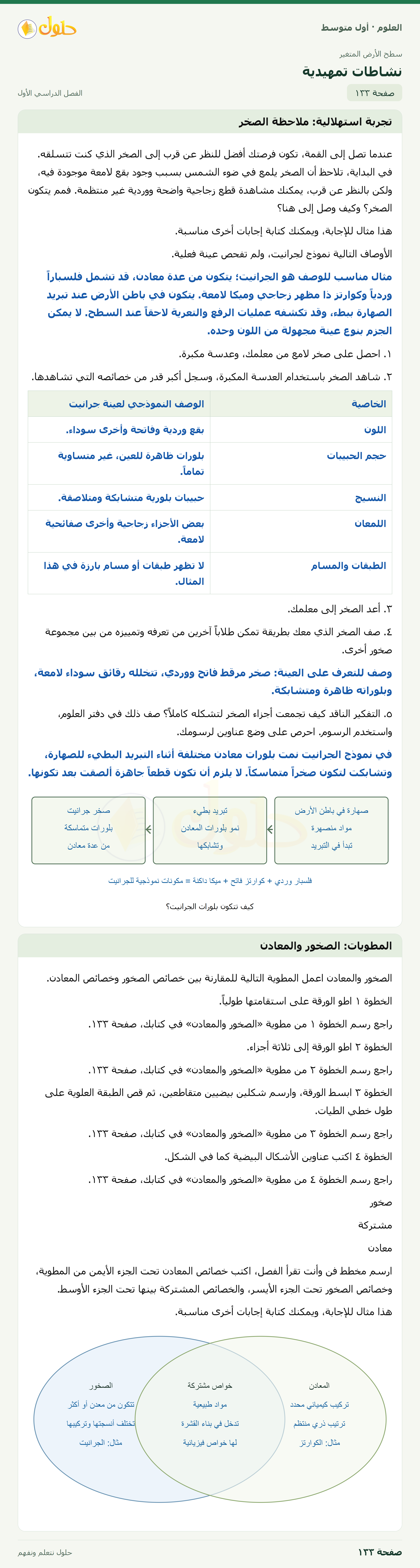 حل العلوم للصف الأول المتوسط صفحة ١٣٣ - الجزء ١