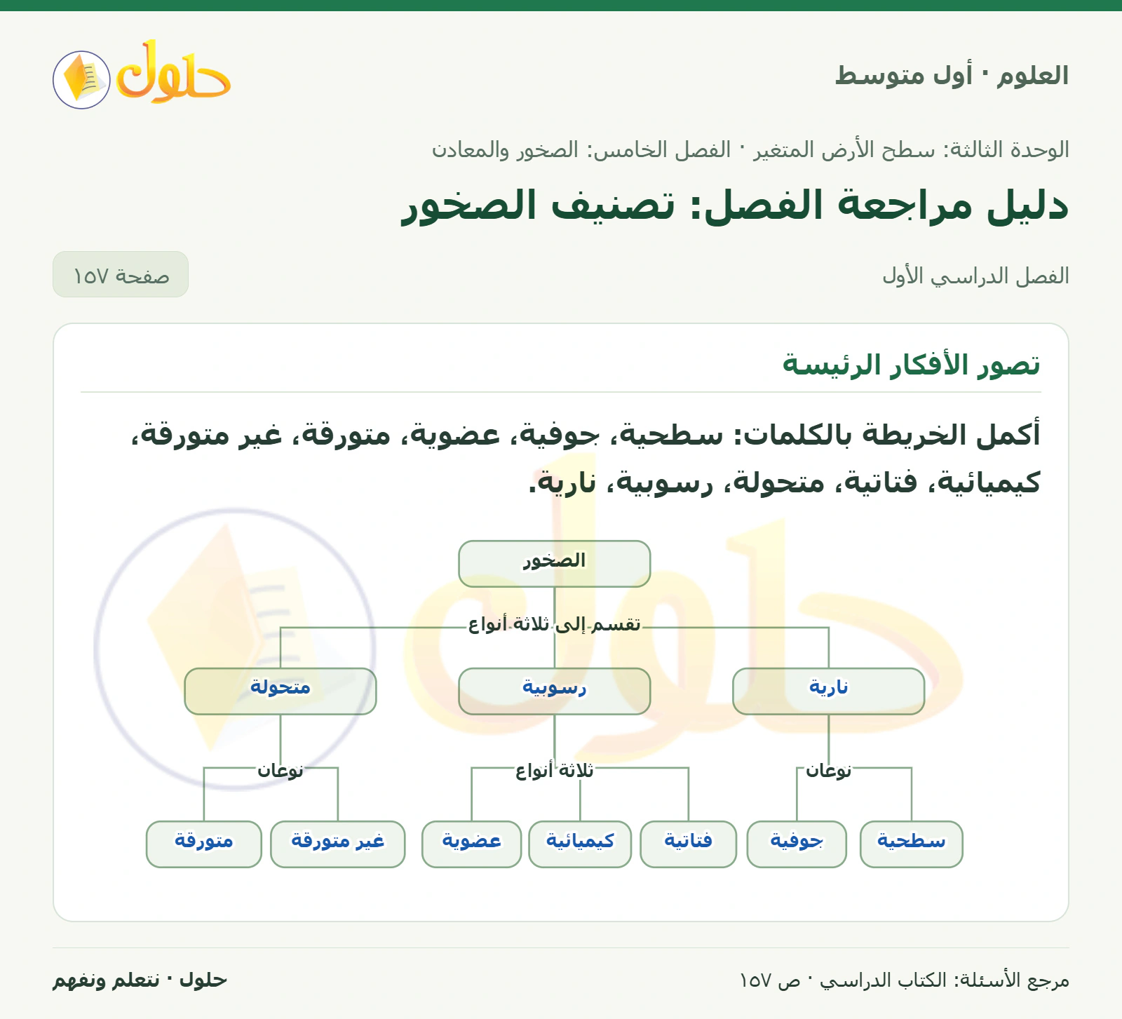 حل علوم الصف الأول المتوسط صفحة 157 الجزء 1
