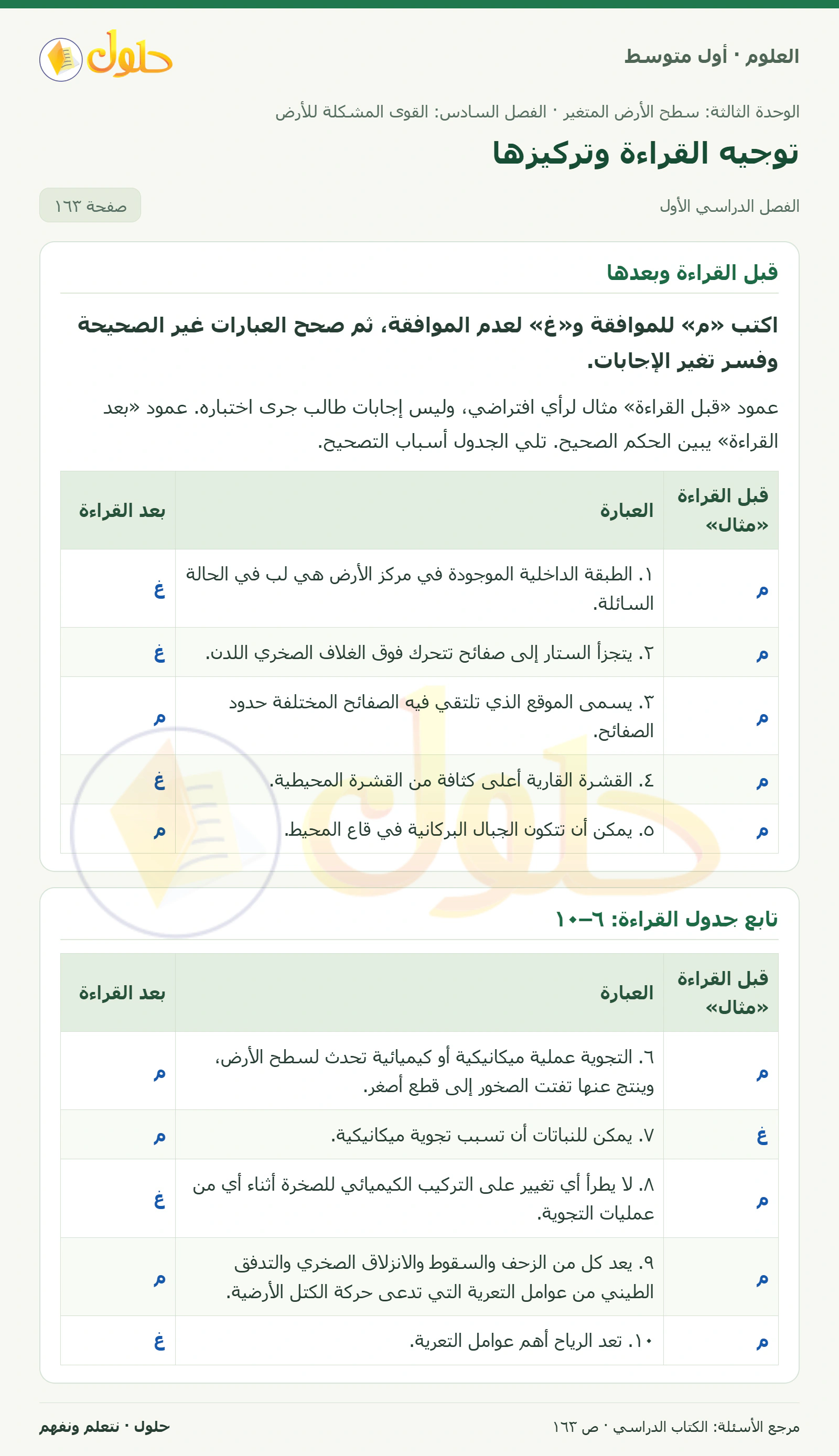 حل علوم الصف الأول المتوسط صفحة 163 الجزء 1