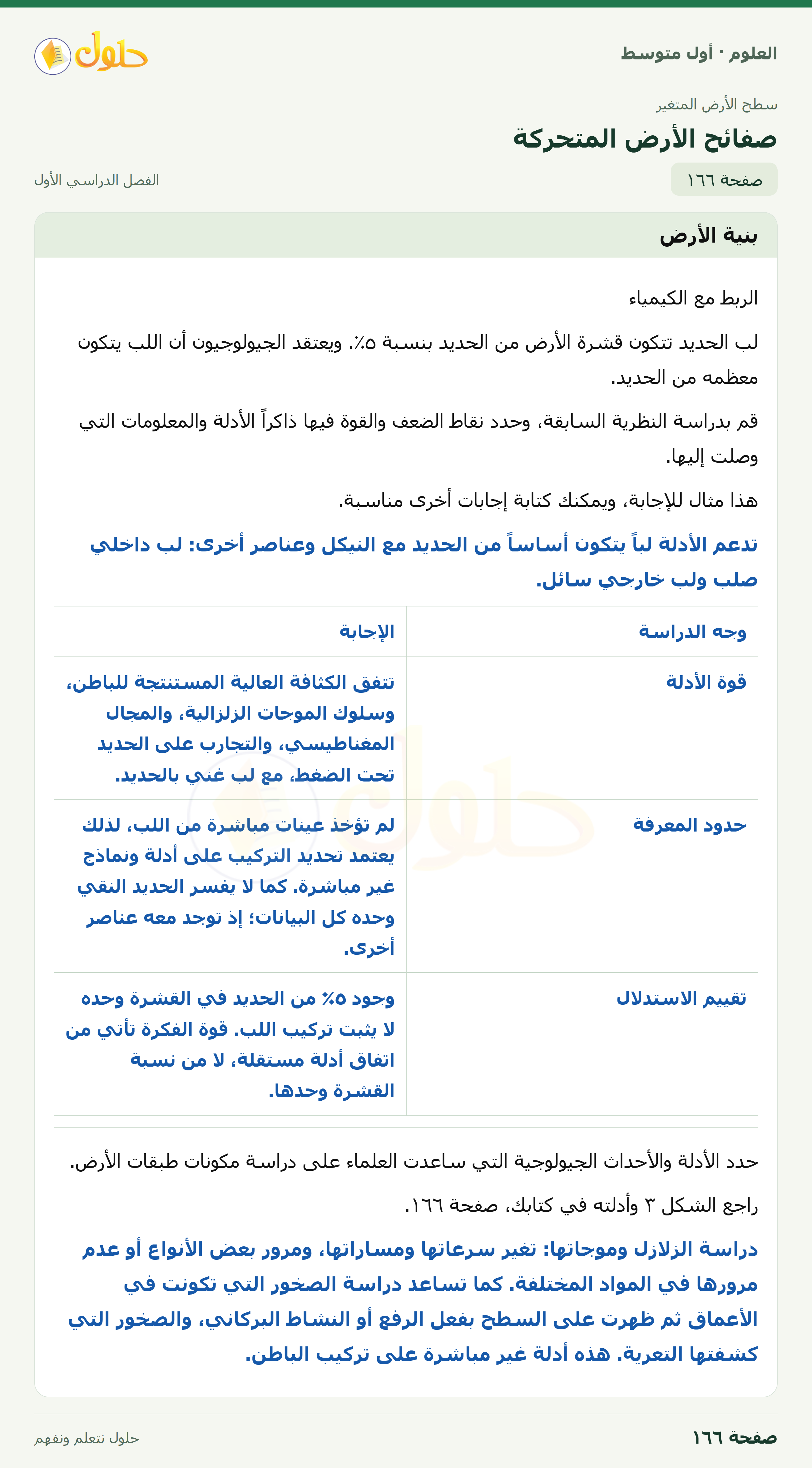 حل العلوم للصف الأول المتوسط صفحة ١٦٦ - الجزء ١