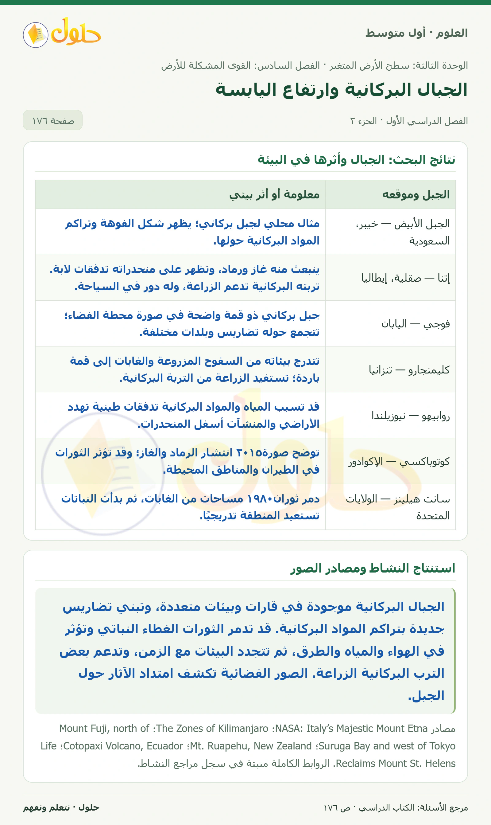 حل علوم الصف الأول المتوسط صفحة 176 الجزء 2