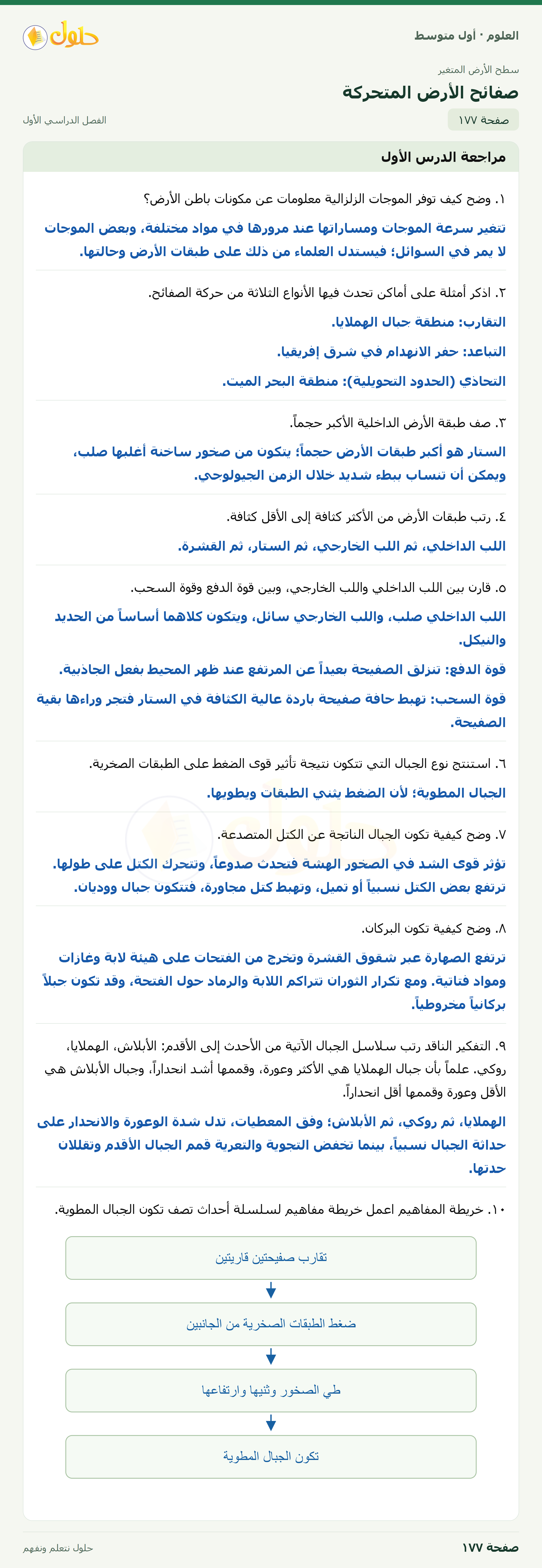 حل العلوم للصف الأول المتوسط صفحة ١٧٧ - الجزء ١