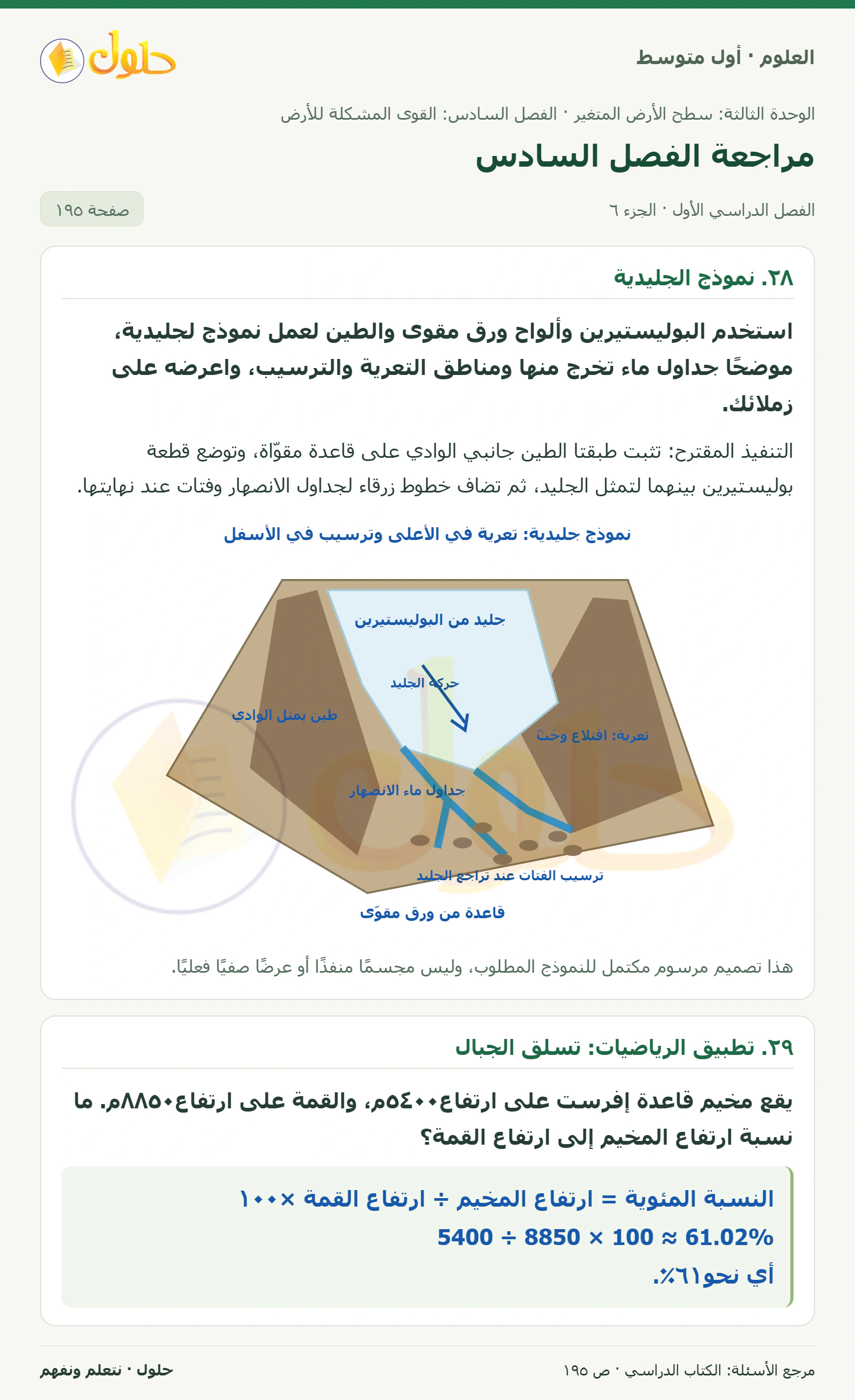 حل علوم الصف الأول المتوسط صفحة 195 الجزء 6