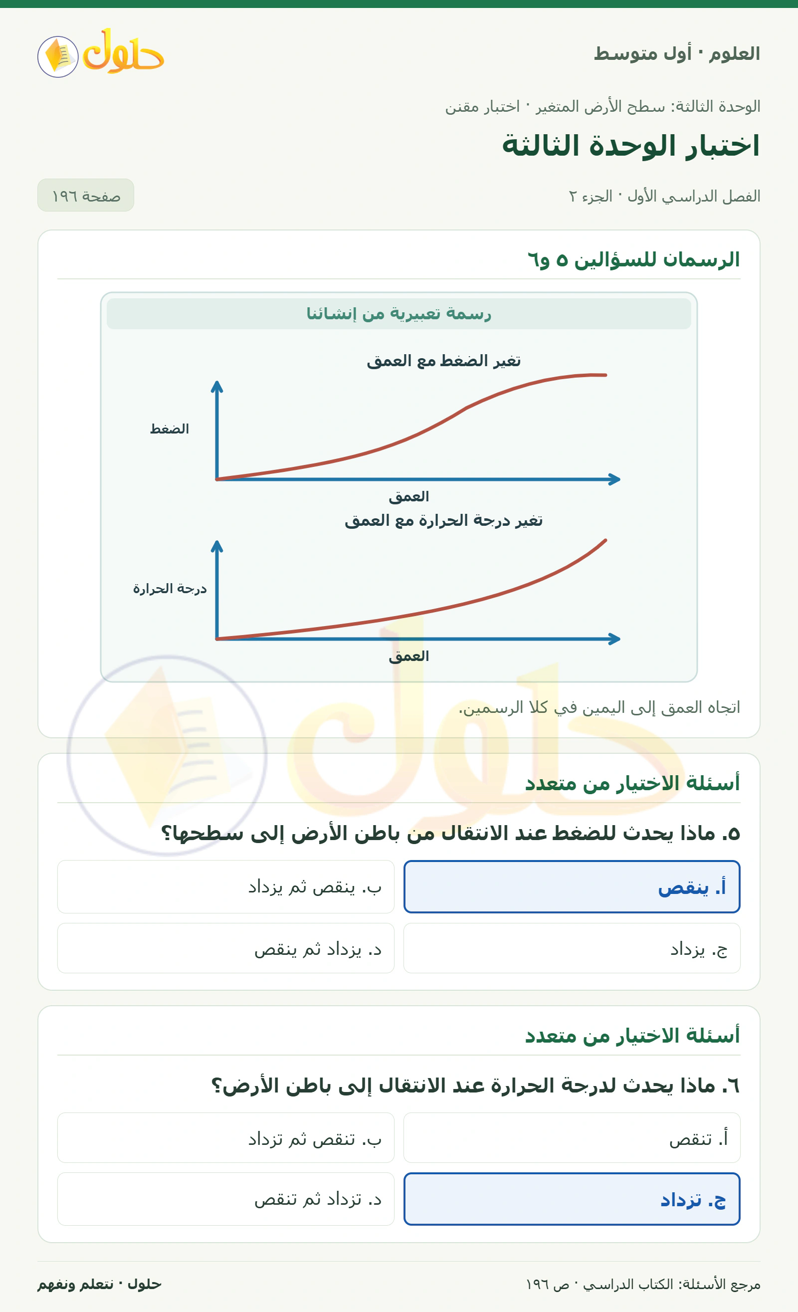 حل علوم الصف الأول المتوسط صفحة 196 الجزء 2
