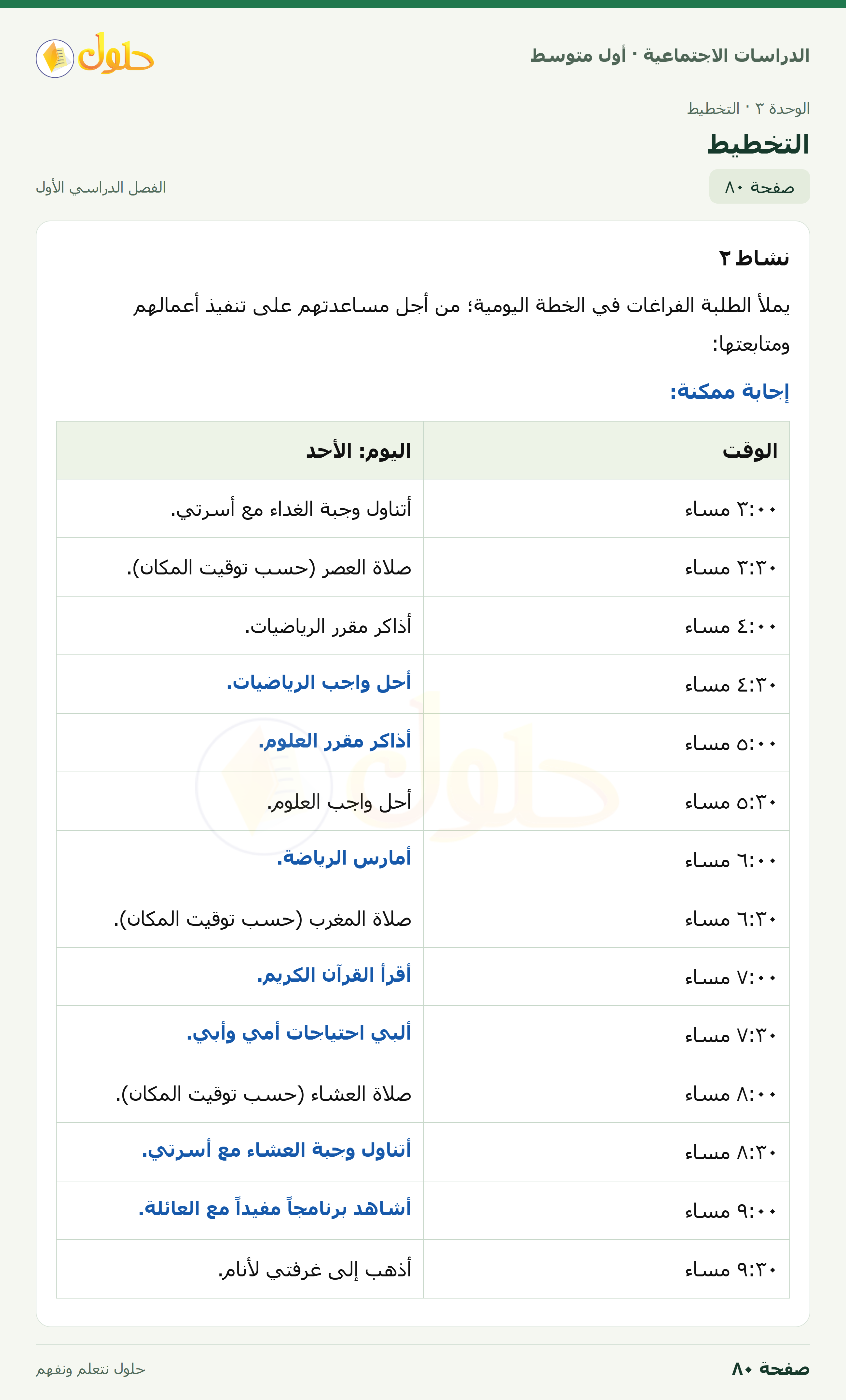 حل الدراسات الاجتماعية للصف الأول المتوسط صفحة 80 الجزء 1