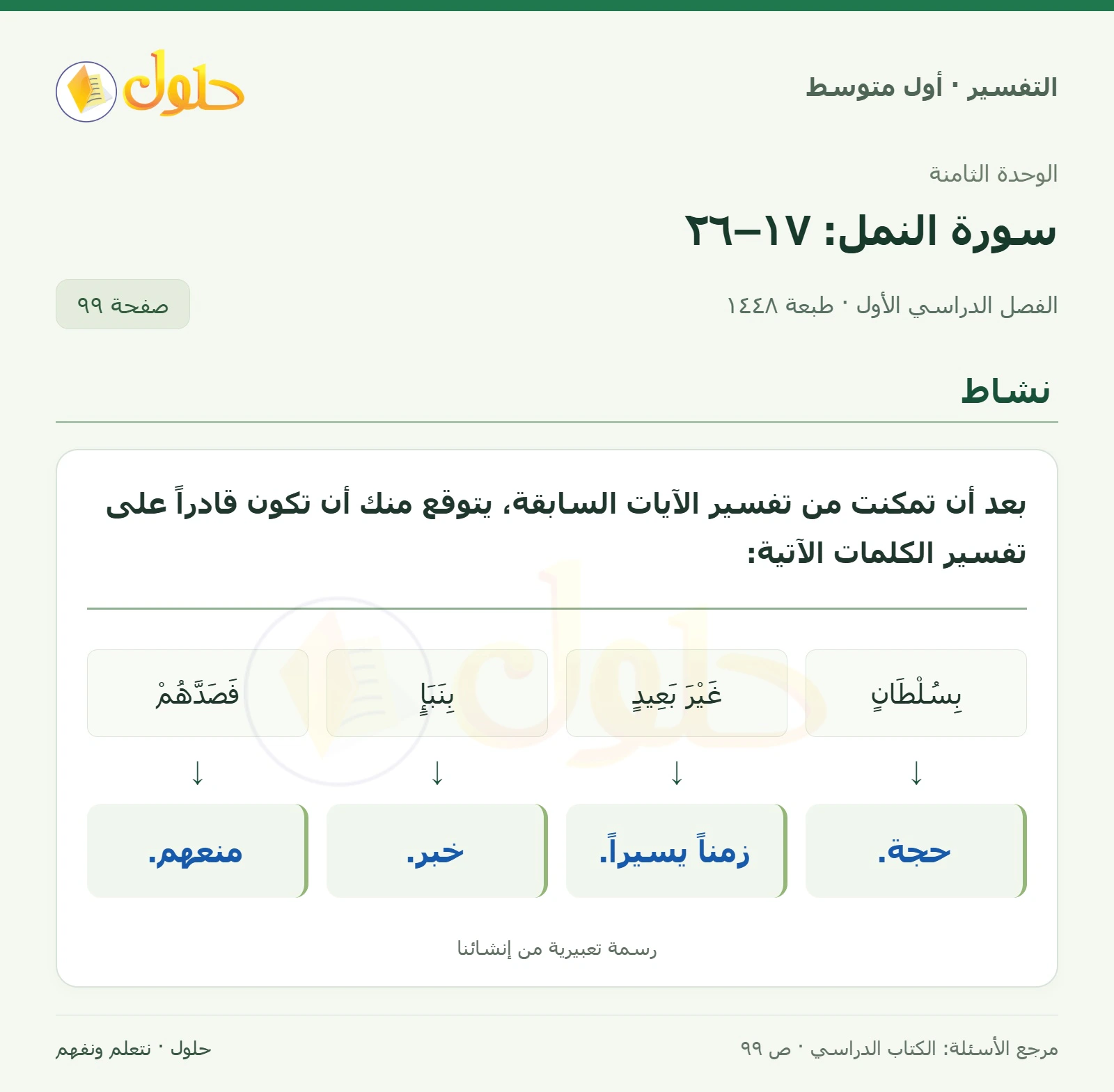 حل التفسير للصف الأول المتوسط، الفصل الدراسي الأول، صفحة ٩٩، الجزء ١