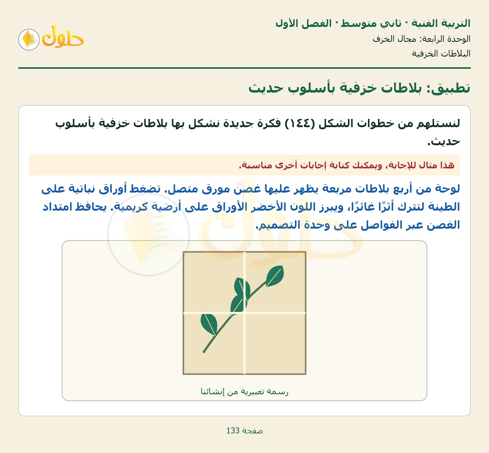 حل التربية الفنية للصف الثاني المتوسط صفحة 133 الجزء 1