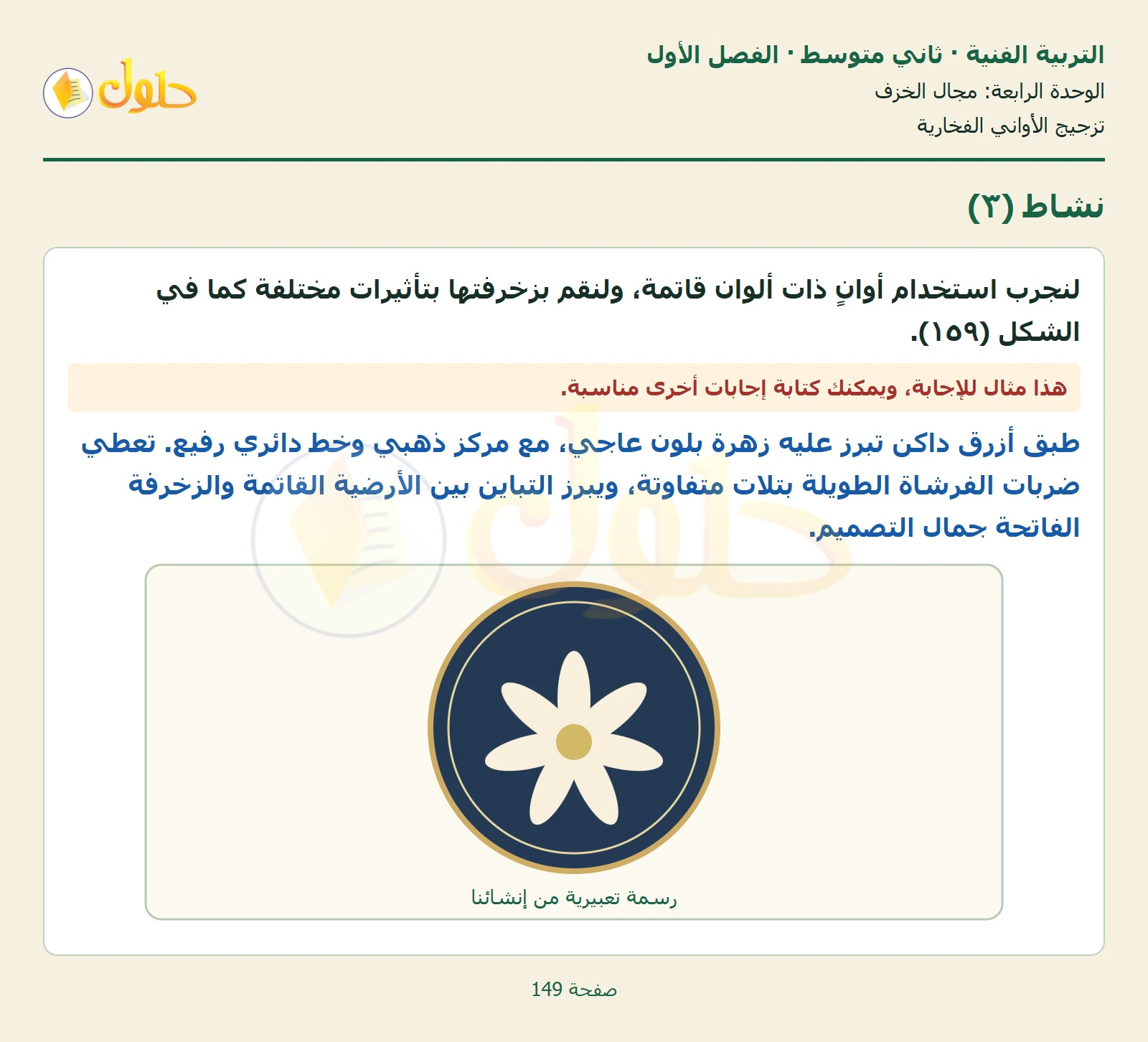 حل التربية الفنية للصف الثاني المتوسط صفحة 149 الجزء 1