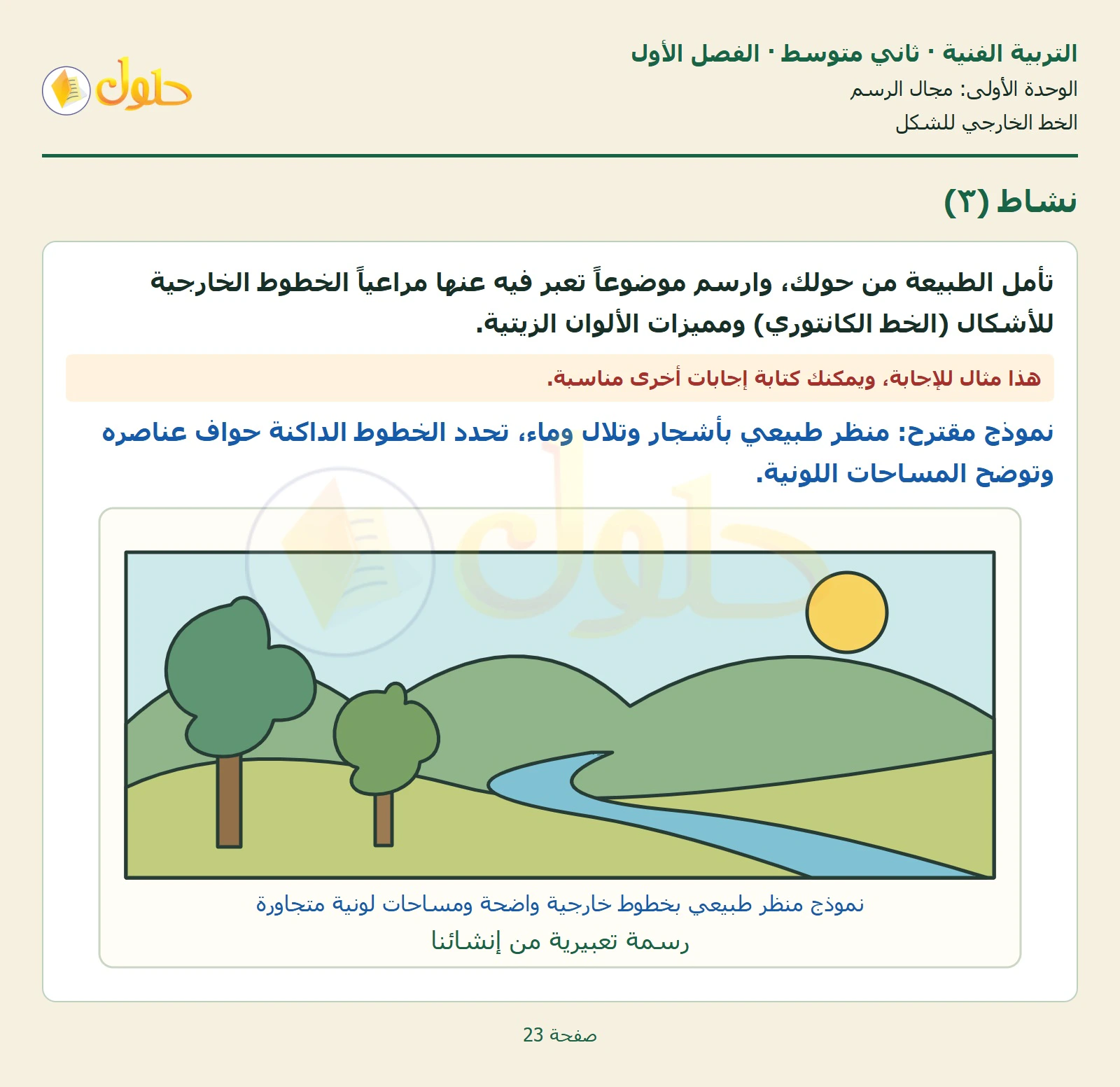 حل التربية الفنية للصف الثاني المتوسط صفحة 23 الجزء 1