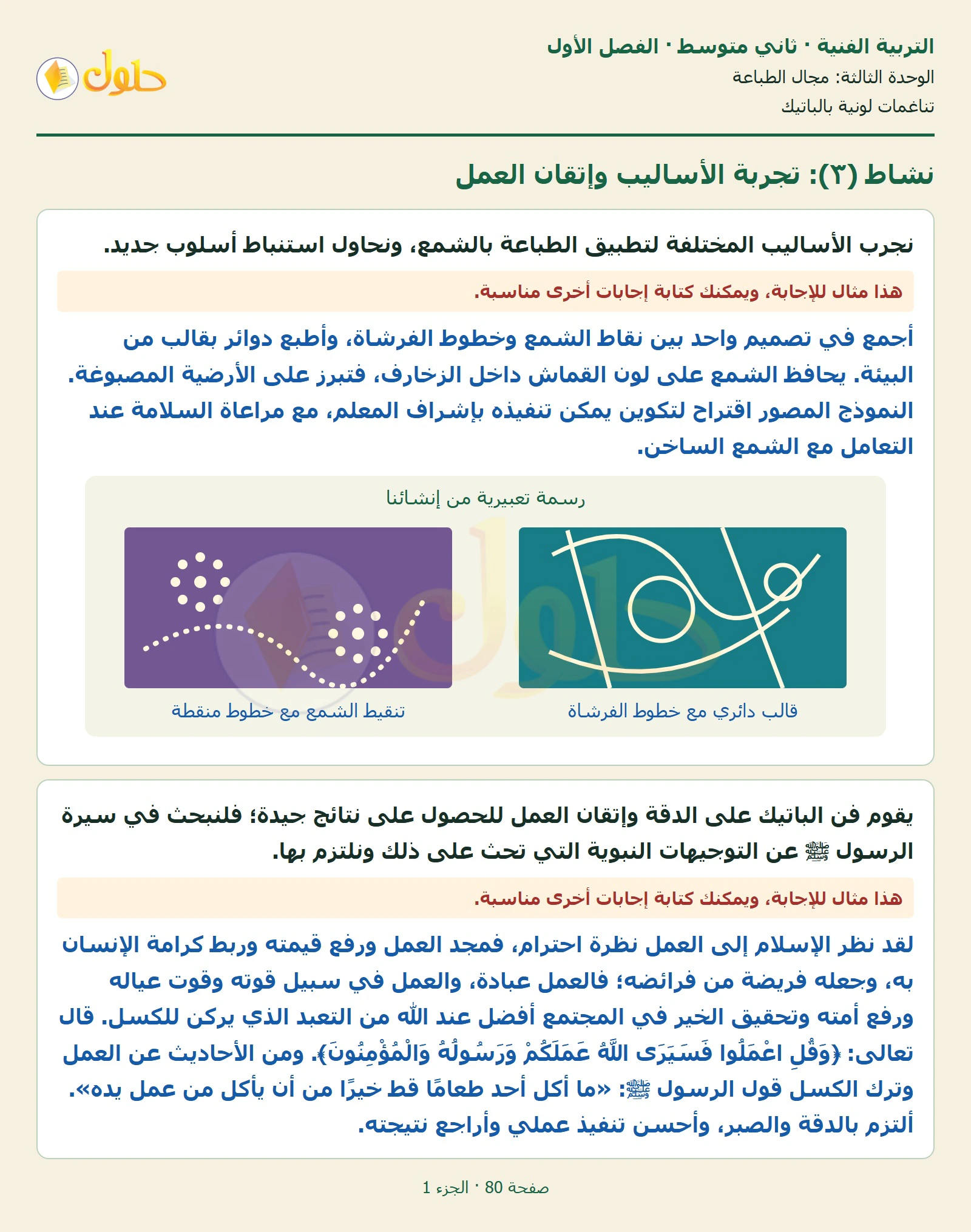 حل التربية الفنية للصف الثاني المتوسط صفحة 80 الجزء 1