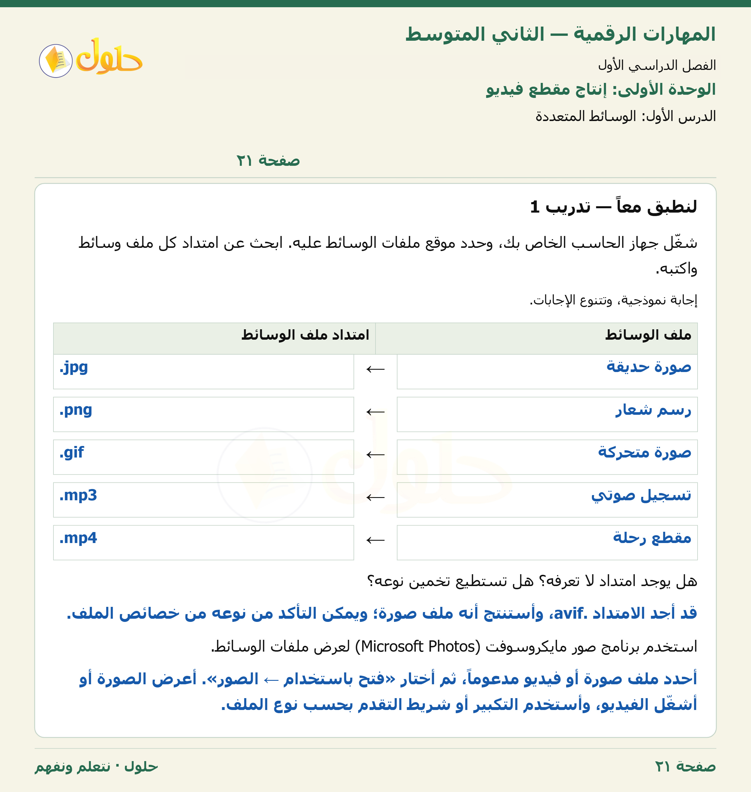 حل المهارات الرقمية للصف الثاني المتوسط صفحة ٢١