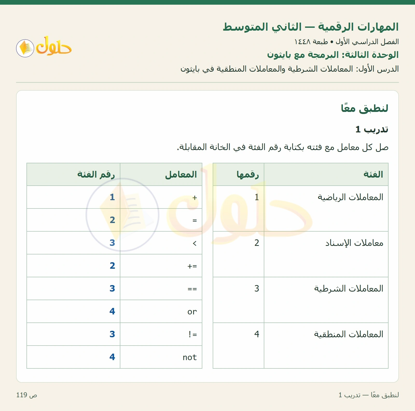 حل المهارات الرقمية للصف الثاني المتوسط صفحة ١١٩