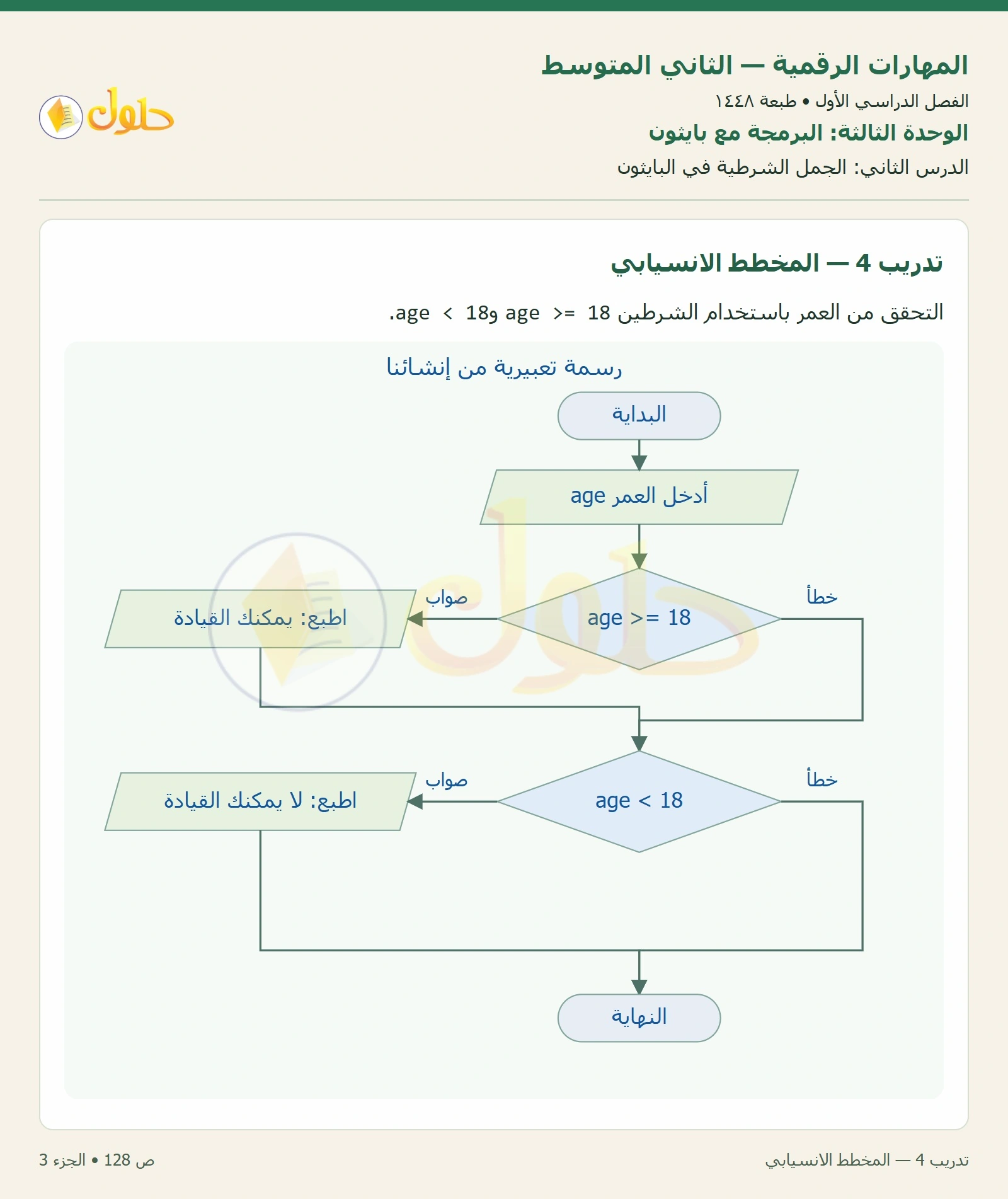 حل المهارات الرقمية للصف الثاني المتوسط صفحة ١٢٨ الجزء ٣