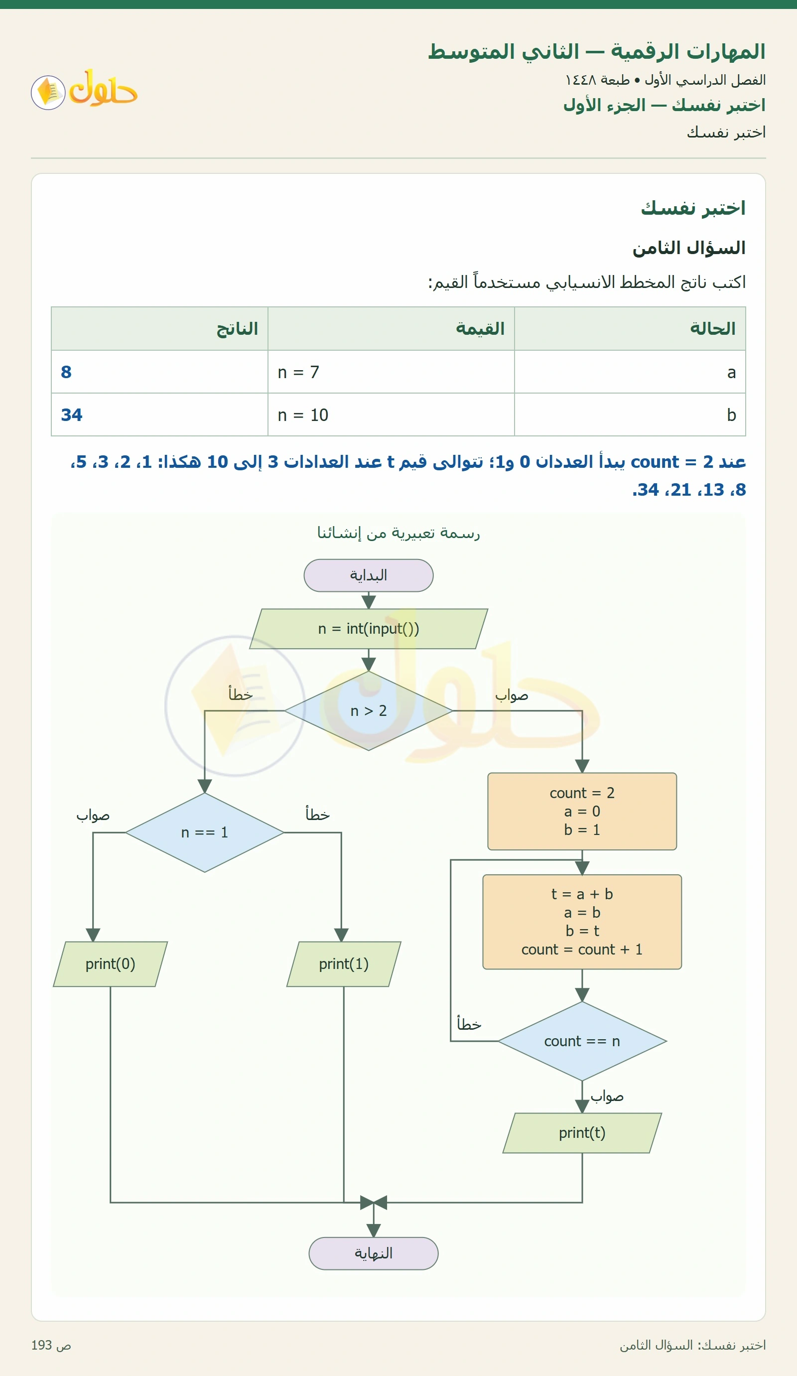حل المهارات الرقمية للصف الثاني المتوسط صفحة ١٩٣