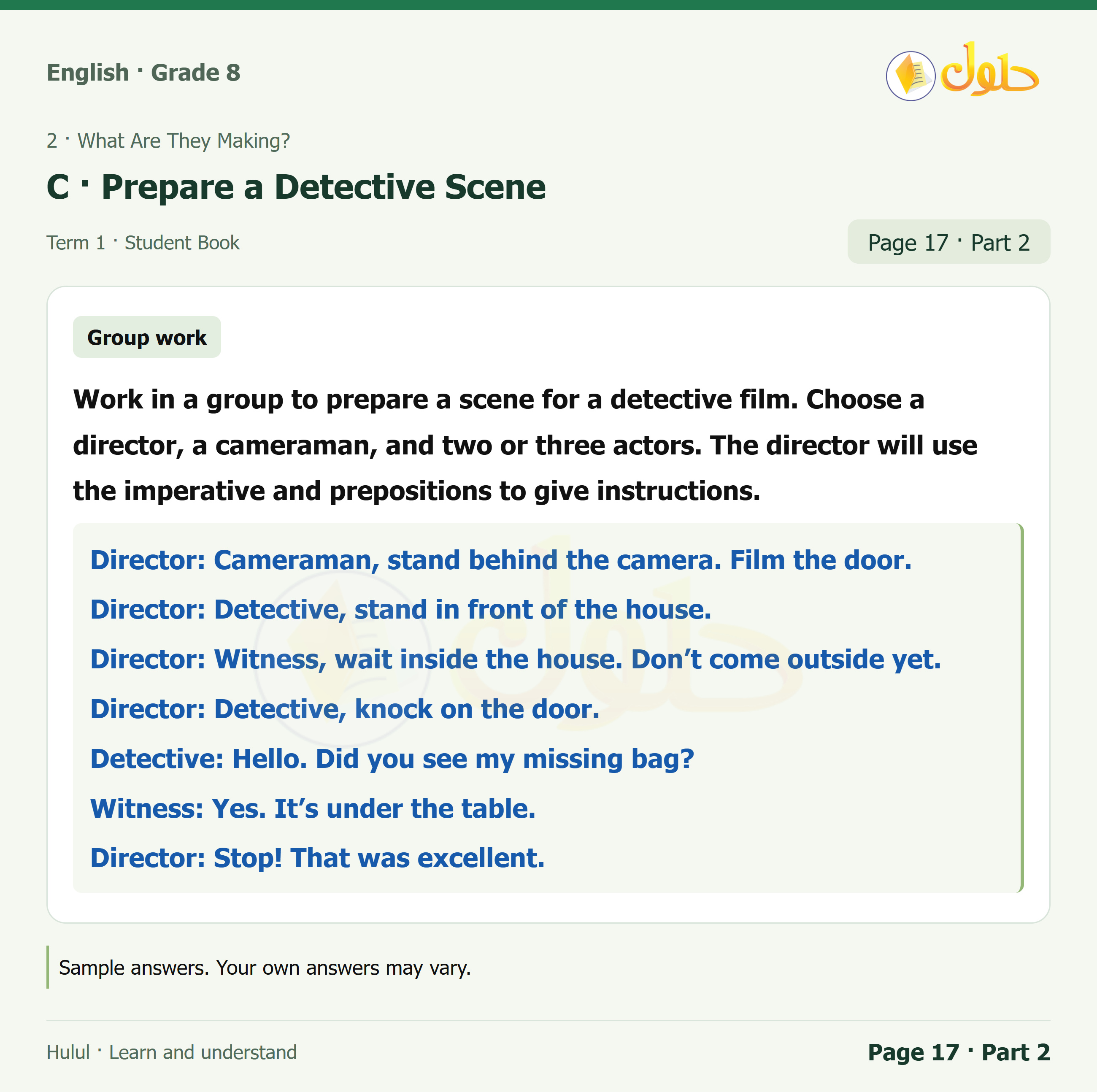 اللغة الإنجليزية للصف الثاني المتوسط، صفحة 17، الجزء 2: A — Write the negative imperative. | B — Write the correct prepositions.