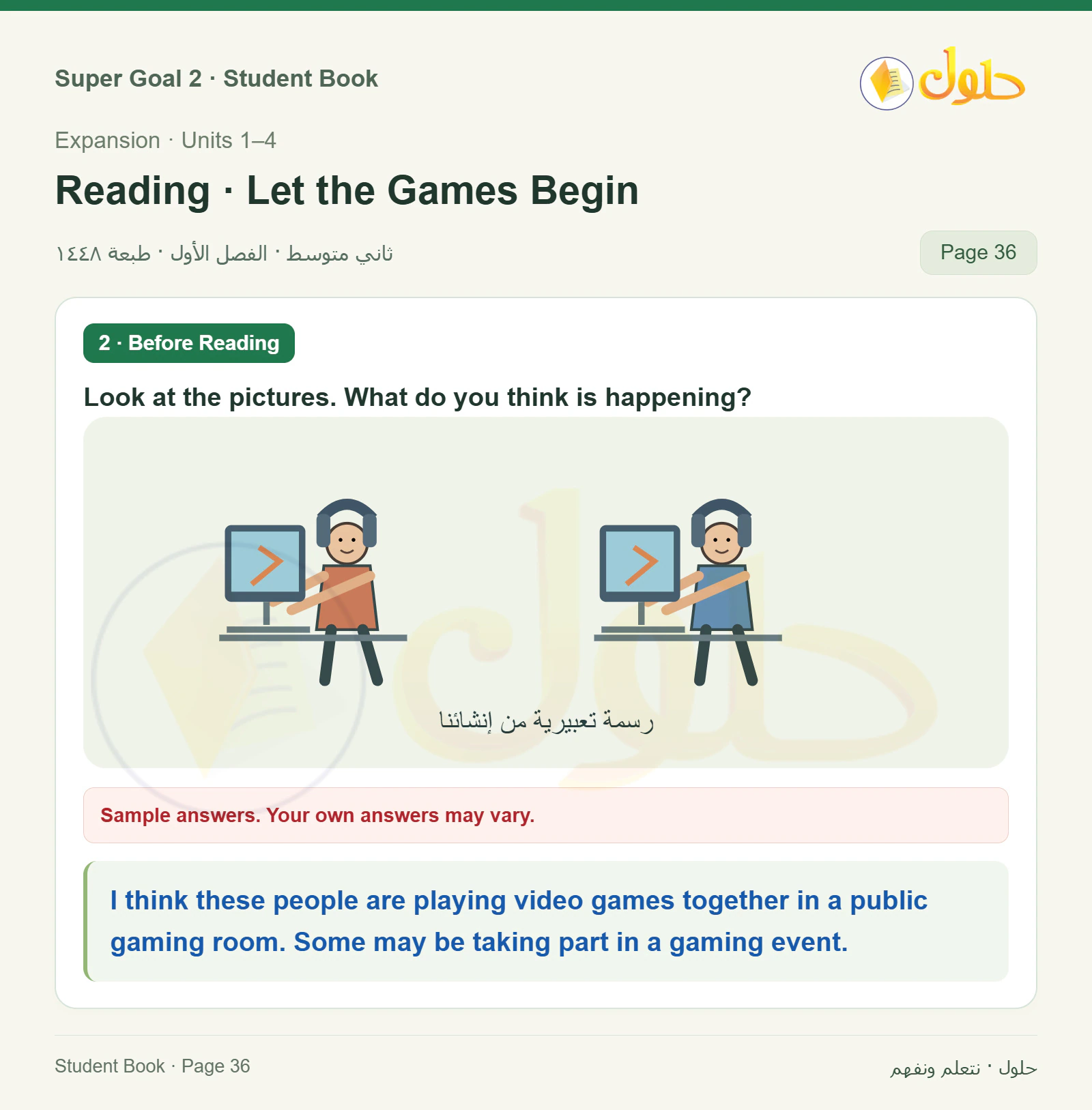 اللغة الإنجليزية للصف الثاني المتوسط، صفحة 36، الجزء 1: Before Reading: What do you think is happening?