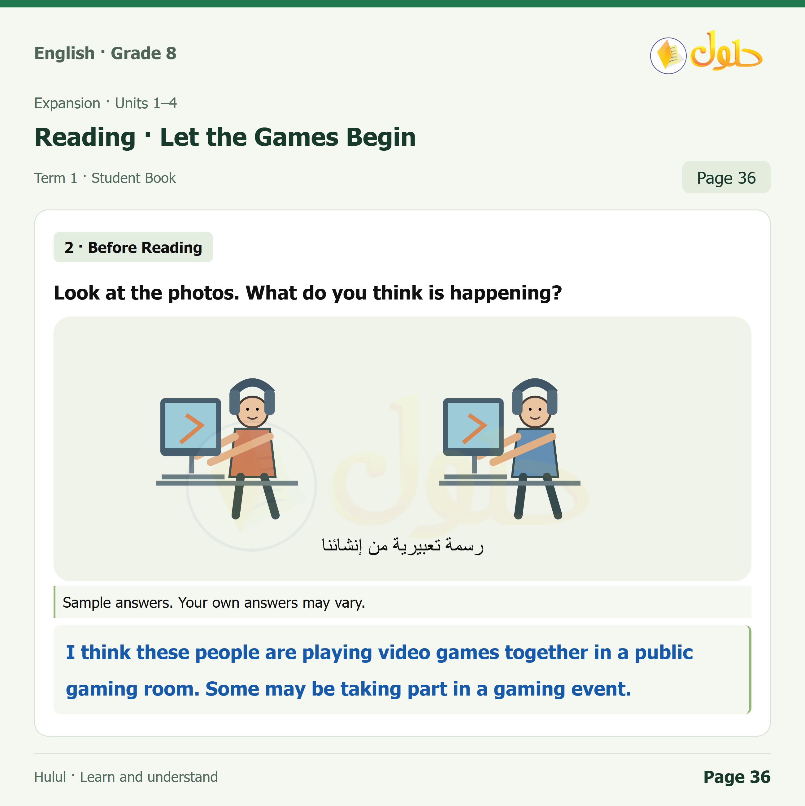 اللغة الإنجليزية للصف الثاني المتوسط، صفحة 36، الجزء 1: Before Reading: What do you think is happening?