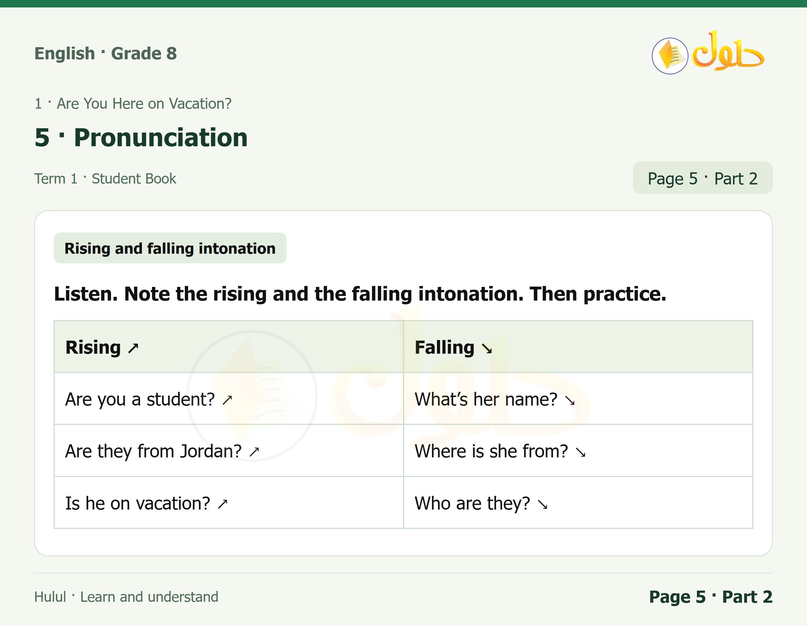 اللغة الإنجليزية للصف الثاني المتوسط، صفحة 5، الجزء 2: Match the responses to the situations | Complete the information about Mr. Wilson