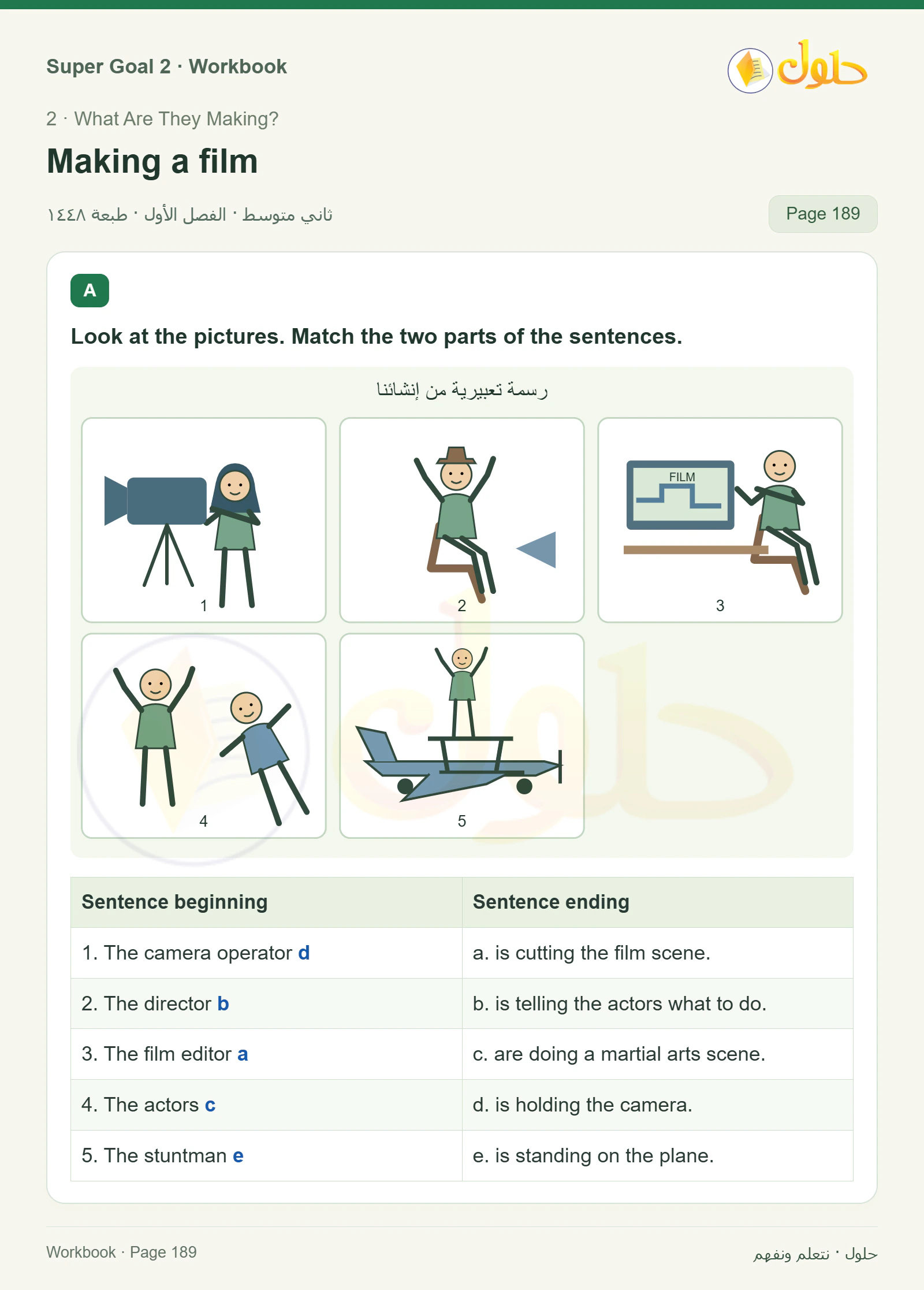 اللغة الإنجليزية للصف الثاني المتوسط، صفحة 189، الجزء 1: Match the two parts of the sentences