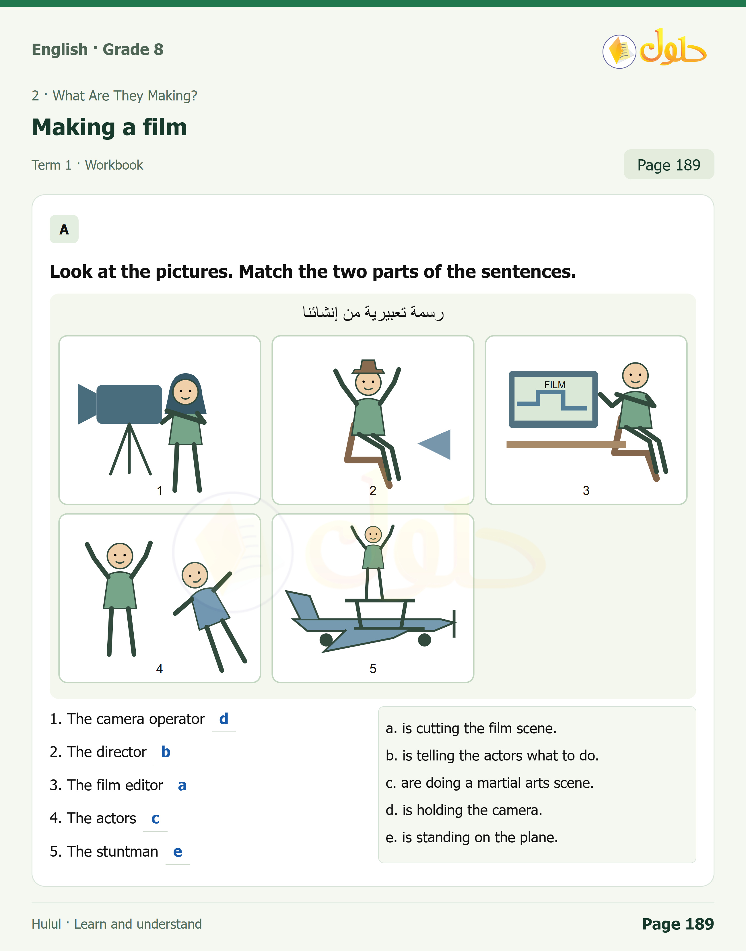 اللغة الإنجليزية للصف الثاني المتوسط، صفحة 189، الجزء 1: Match the two parts of the sentences