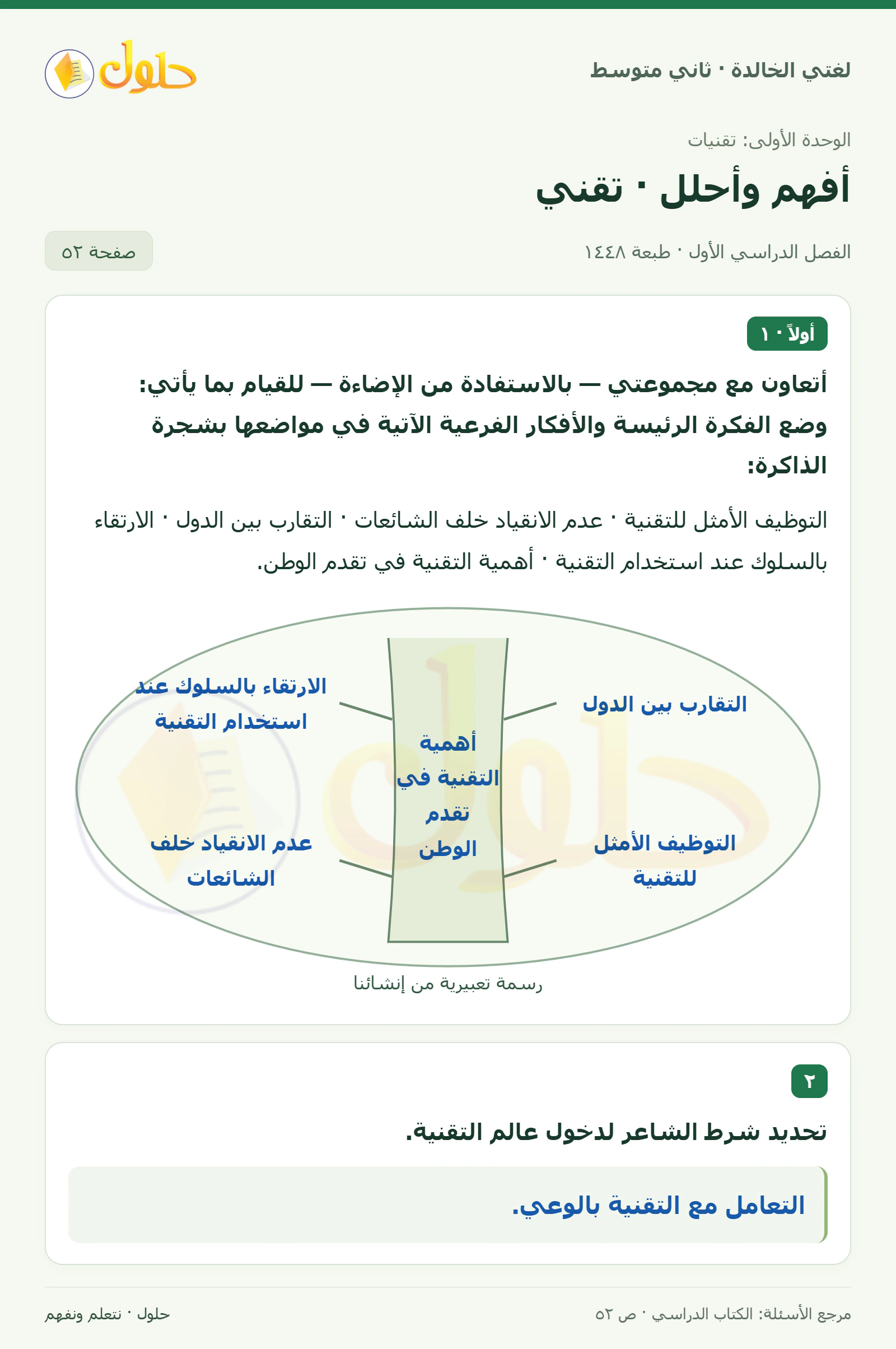 حل لغتي الخالدة للصف الثاني المتوسط صفحة 52
