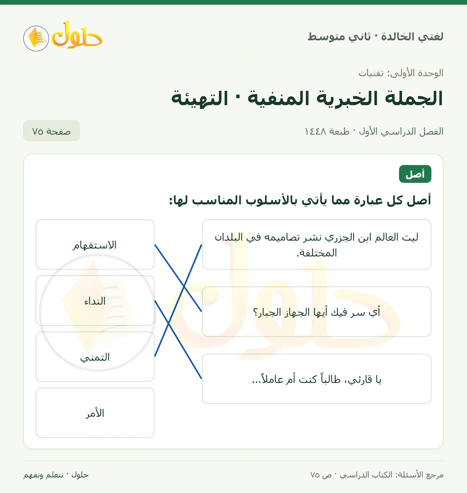 حل لغتي الخالدة للصف الثاني المتوسط صفحة 75