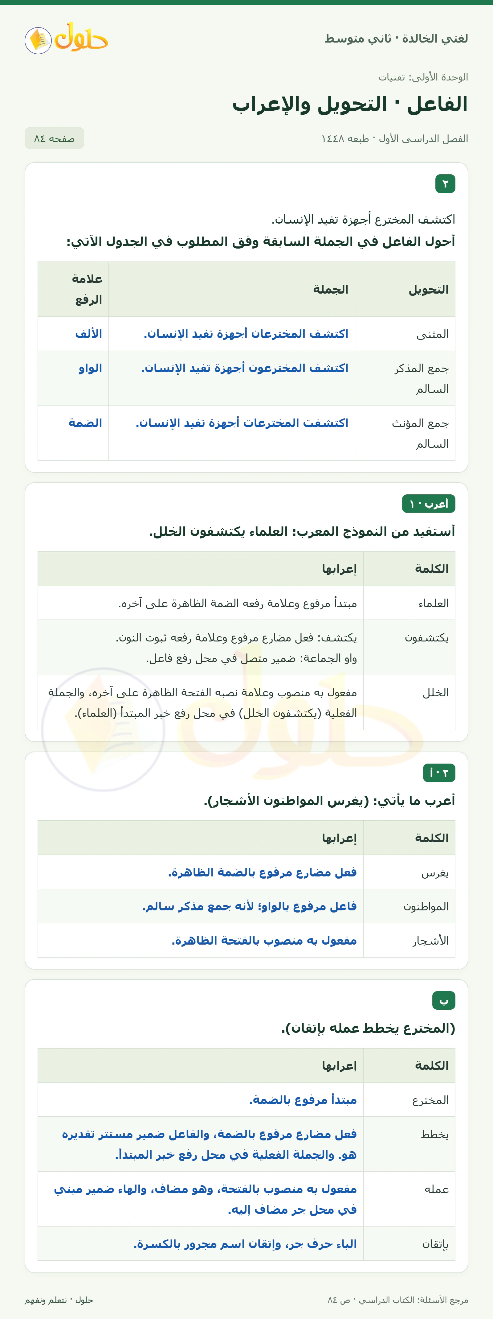 حل لغتي الخالدة للصف الثاني المتوسط صفحة 84