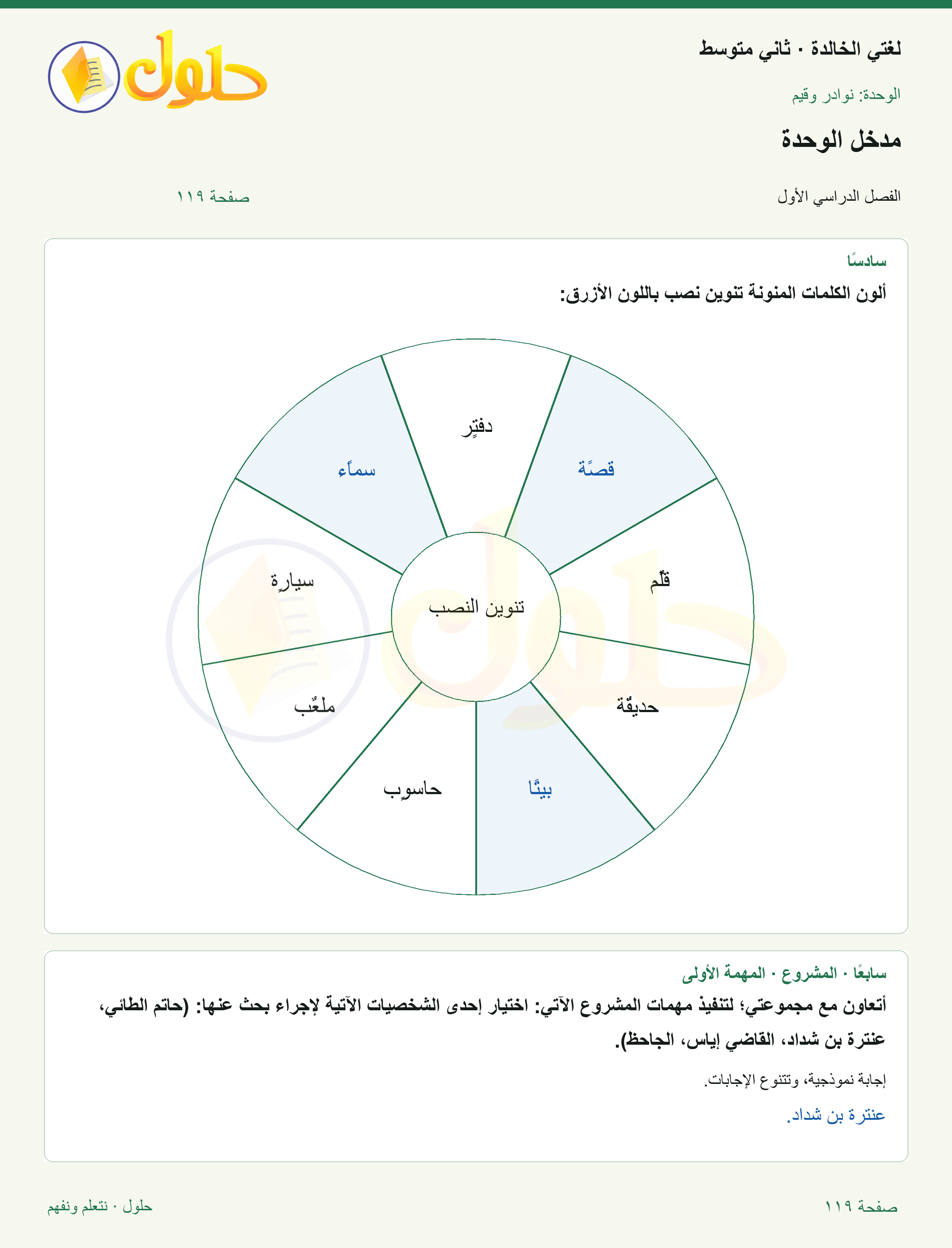 حل لغتي الخالدة للصف الثاني المتوسط صفحة 119