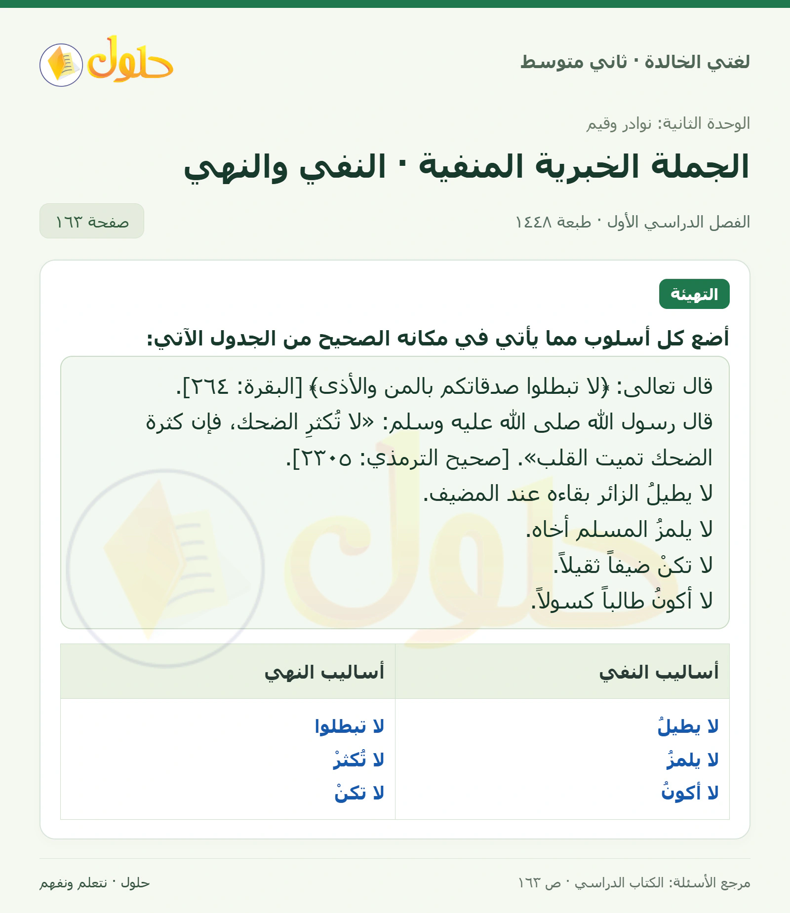 حل لغتي الخالدة للصف الثاني المتوسط صفحة 163