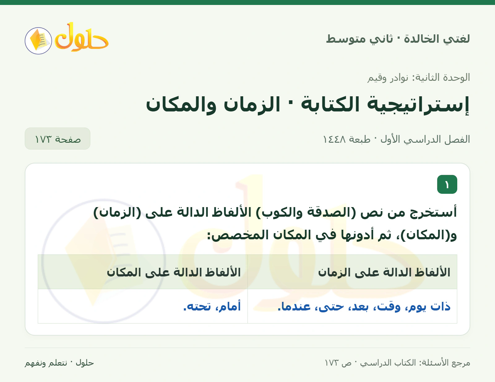 حل لغتي الخالدة للصف الثاني المتوسط صفحة 173