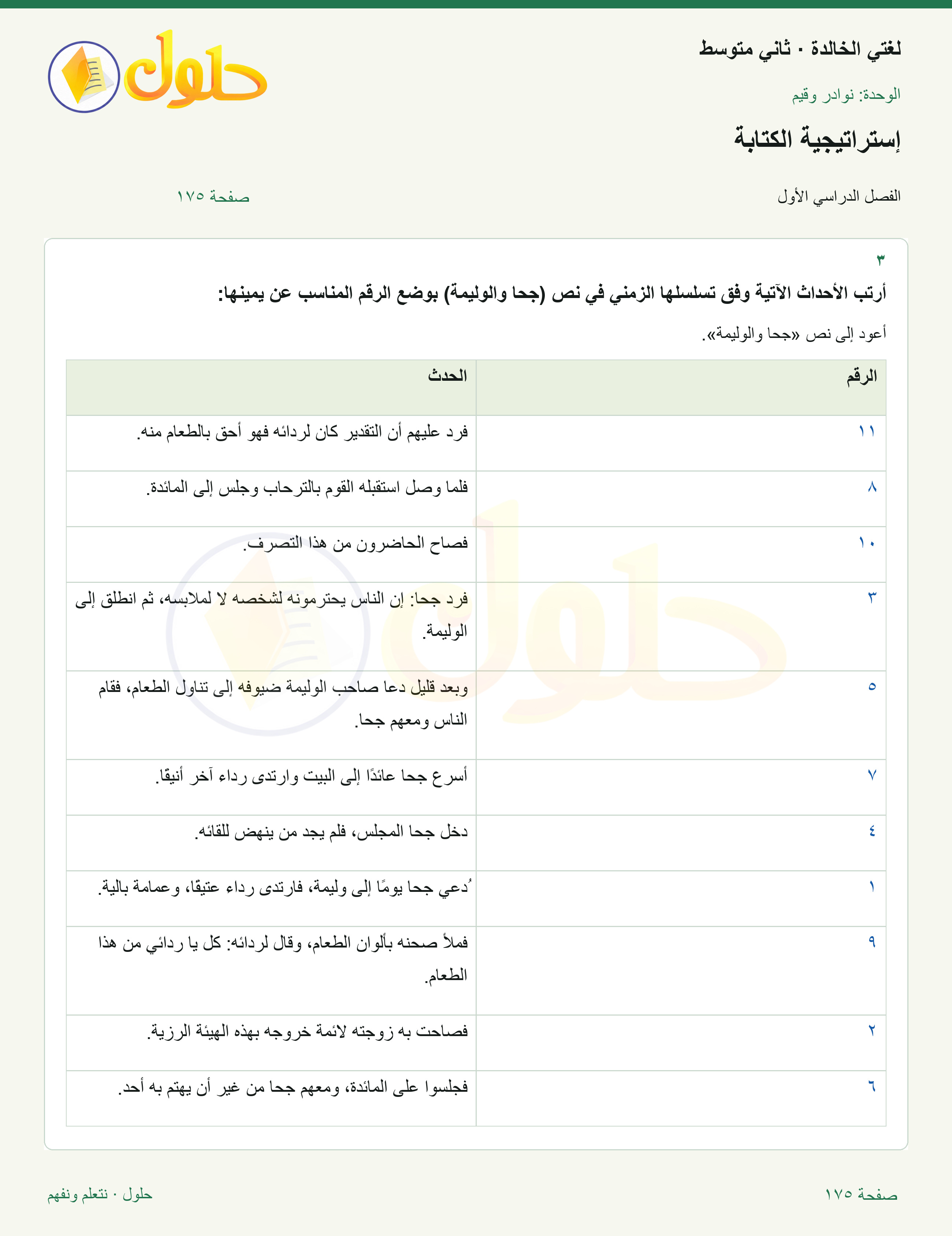حل لغتي الخالدة للصف الثاني المتوسط صفحة 175