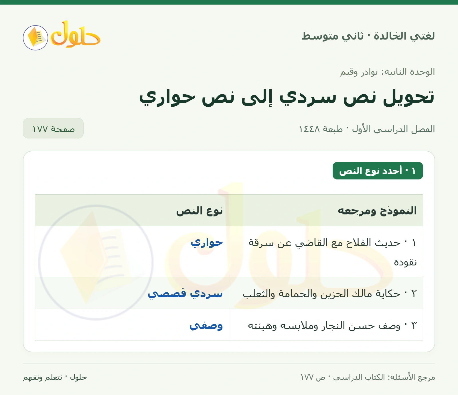 حل لغتي الخالدة للصف الثاني المتوسط صفحة 177