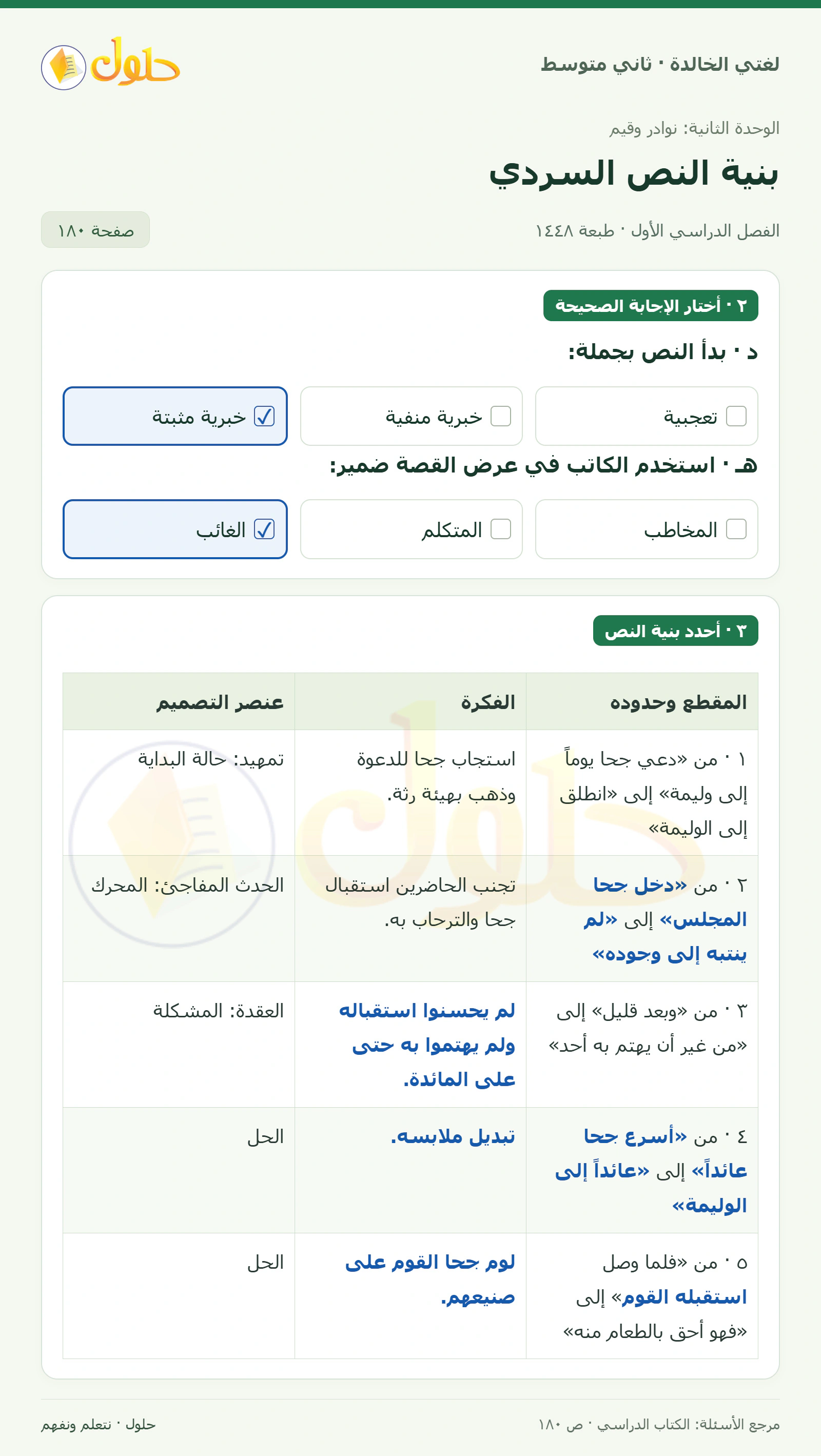 حل لغتي الخالدة للصف الثاني المتوسط صفحة 180