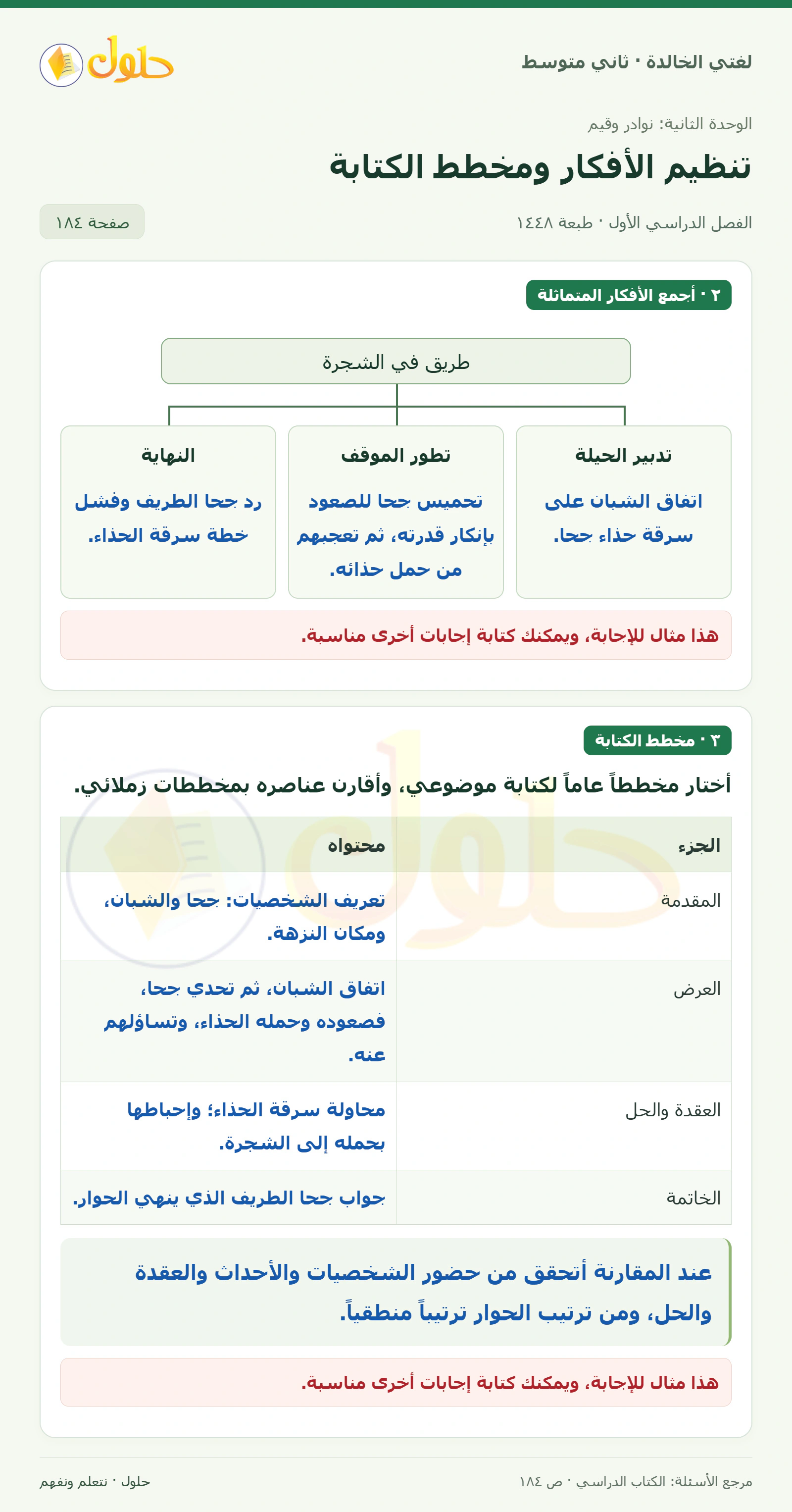 حل لغتي الخالدة للصف الثاني المتوسط صفحة 184